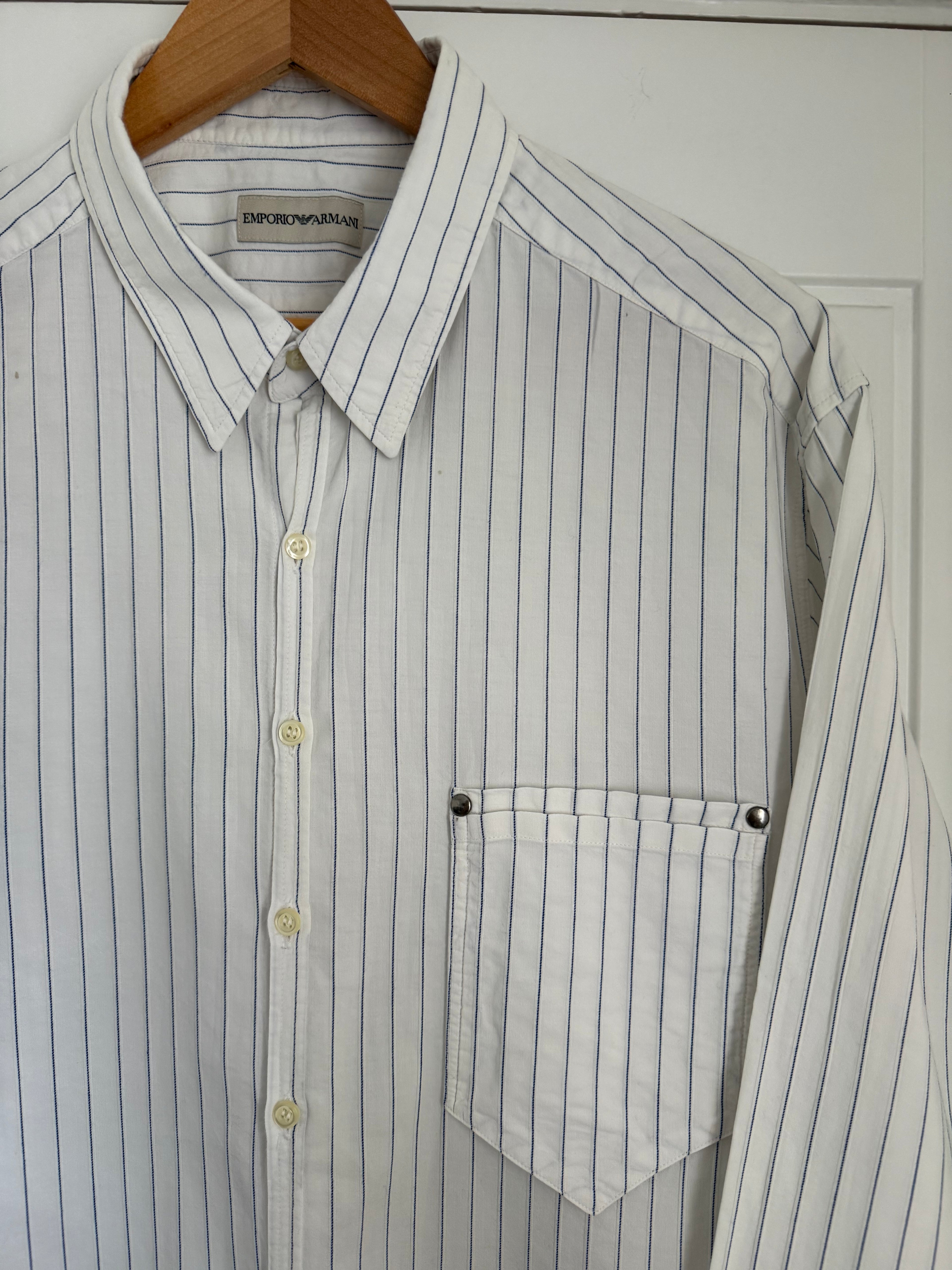 Emporio Armani 1990s Striped Cotton Shirt - Size XL