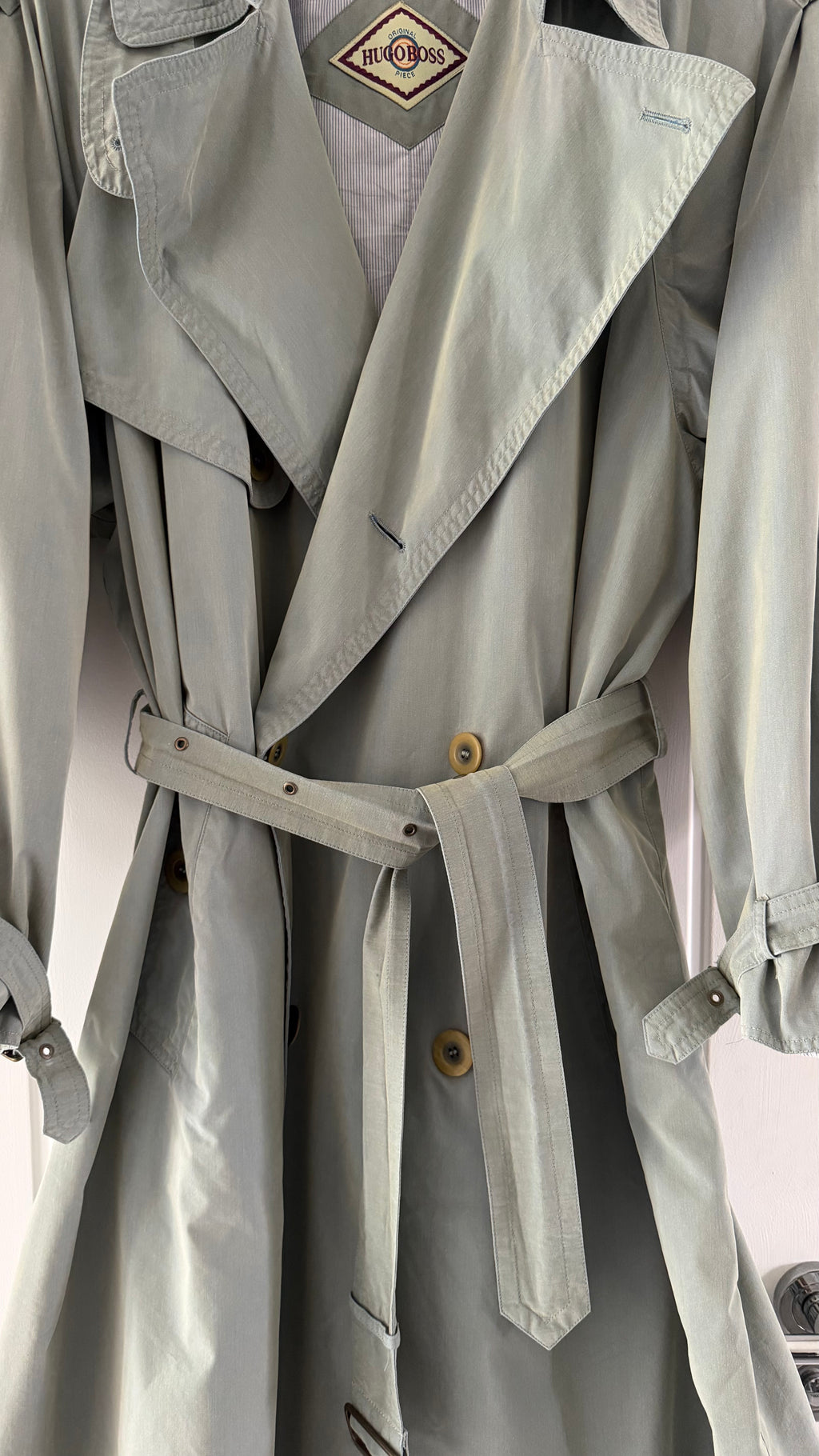 Hugo Boss 1980s Wool Cotton Steel Blue Trench Coat - Size L