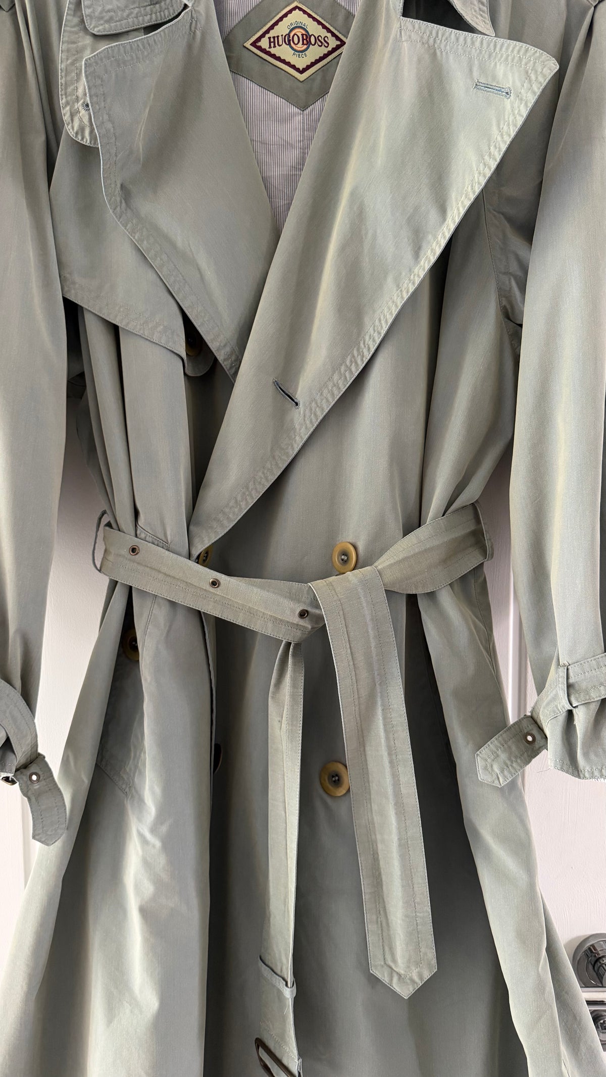 Hugo Boss 1980s Wool Cotton Steel Blue Trench Coat - Size L