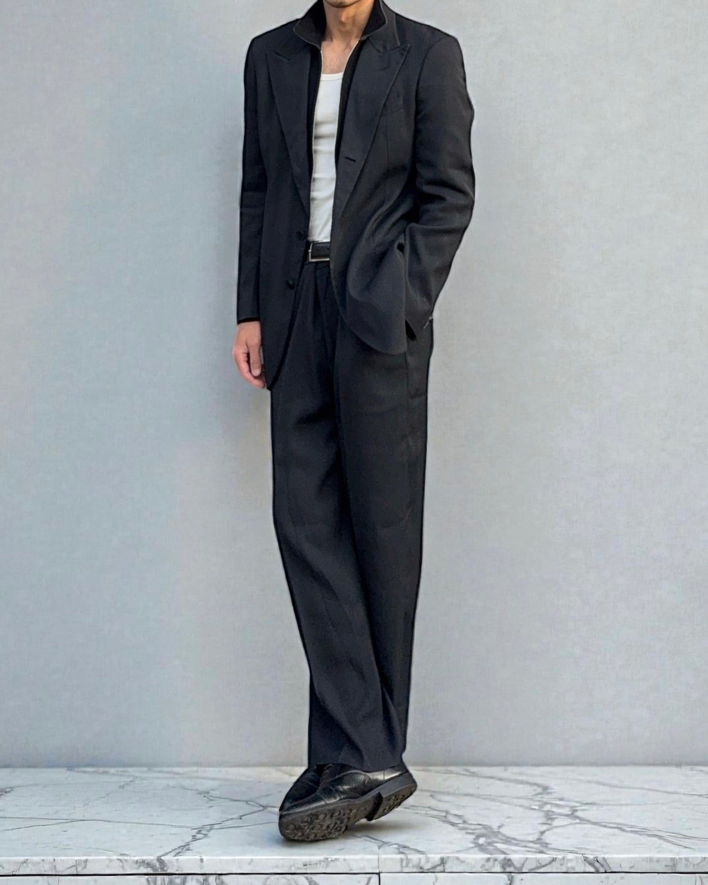 Giorgio Armani 1990s Black Pleated Wool Suit - Size L Jacket / 36" Waist