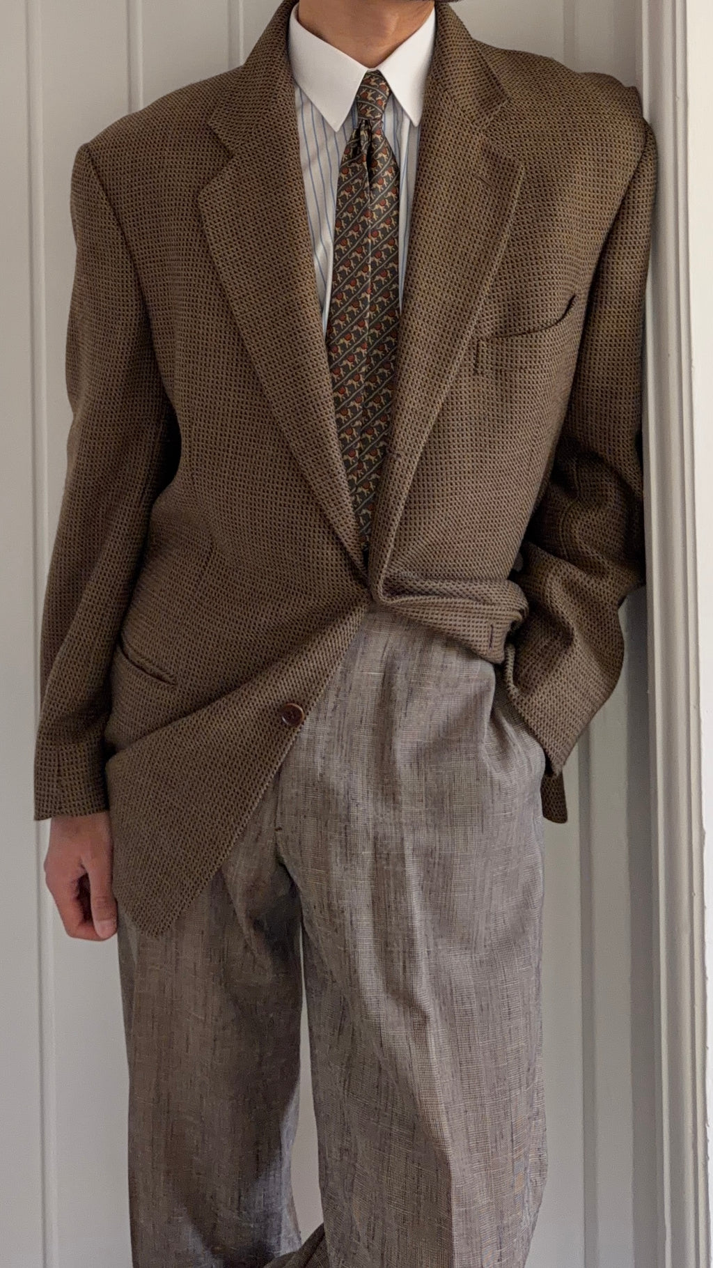 Mani Giorgio Armani 1980s Rolled 3B Wool Textured Sport Jacket Blazer - Size XL