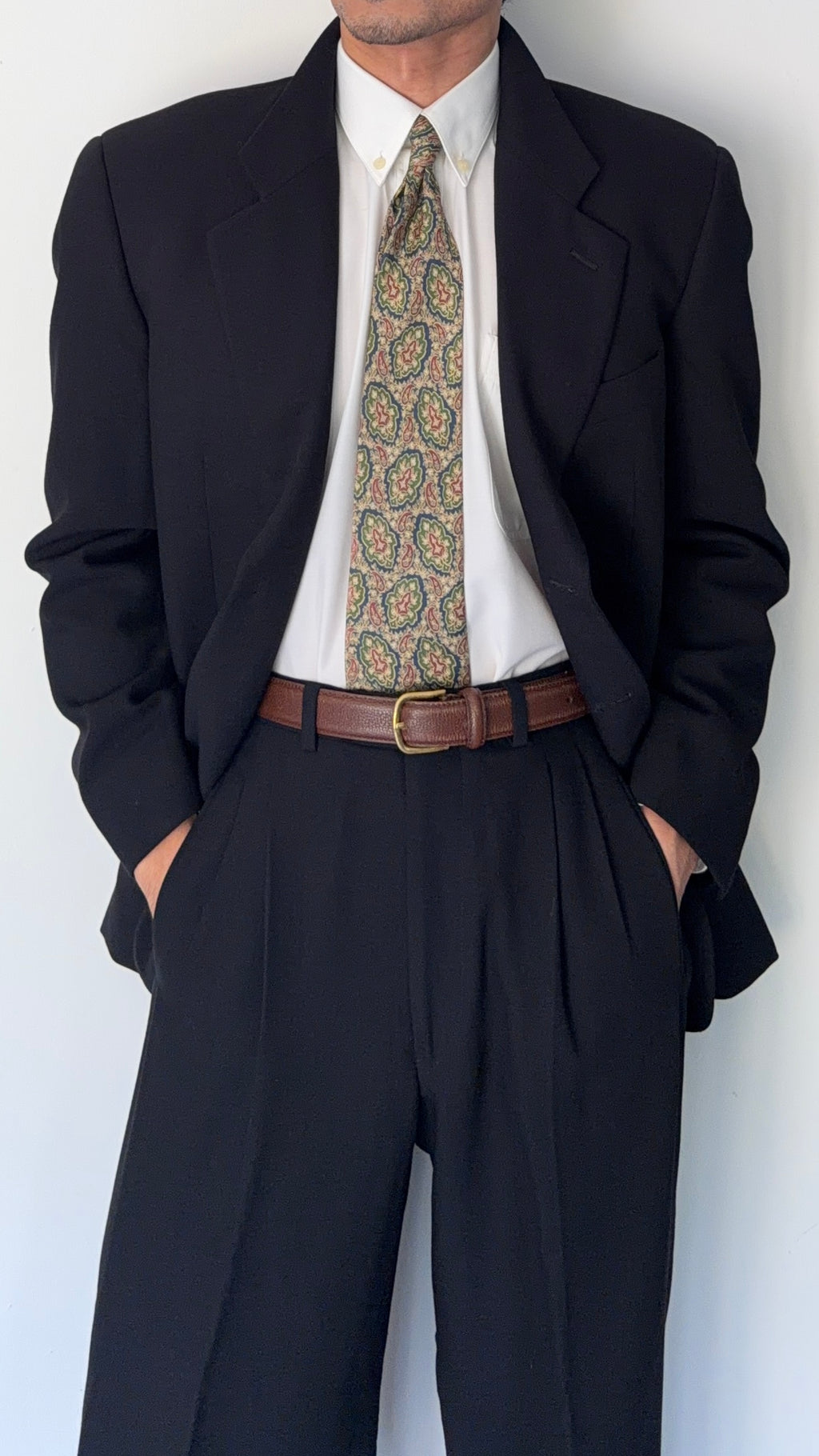 Giorgio Armani 1980s 3B Double-Pleated Wool Suit Black - Size M Jacket / 31" Waist