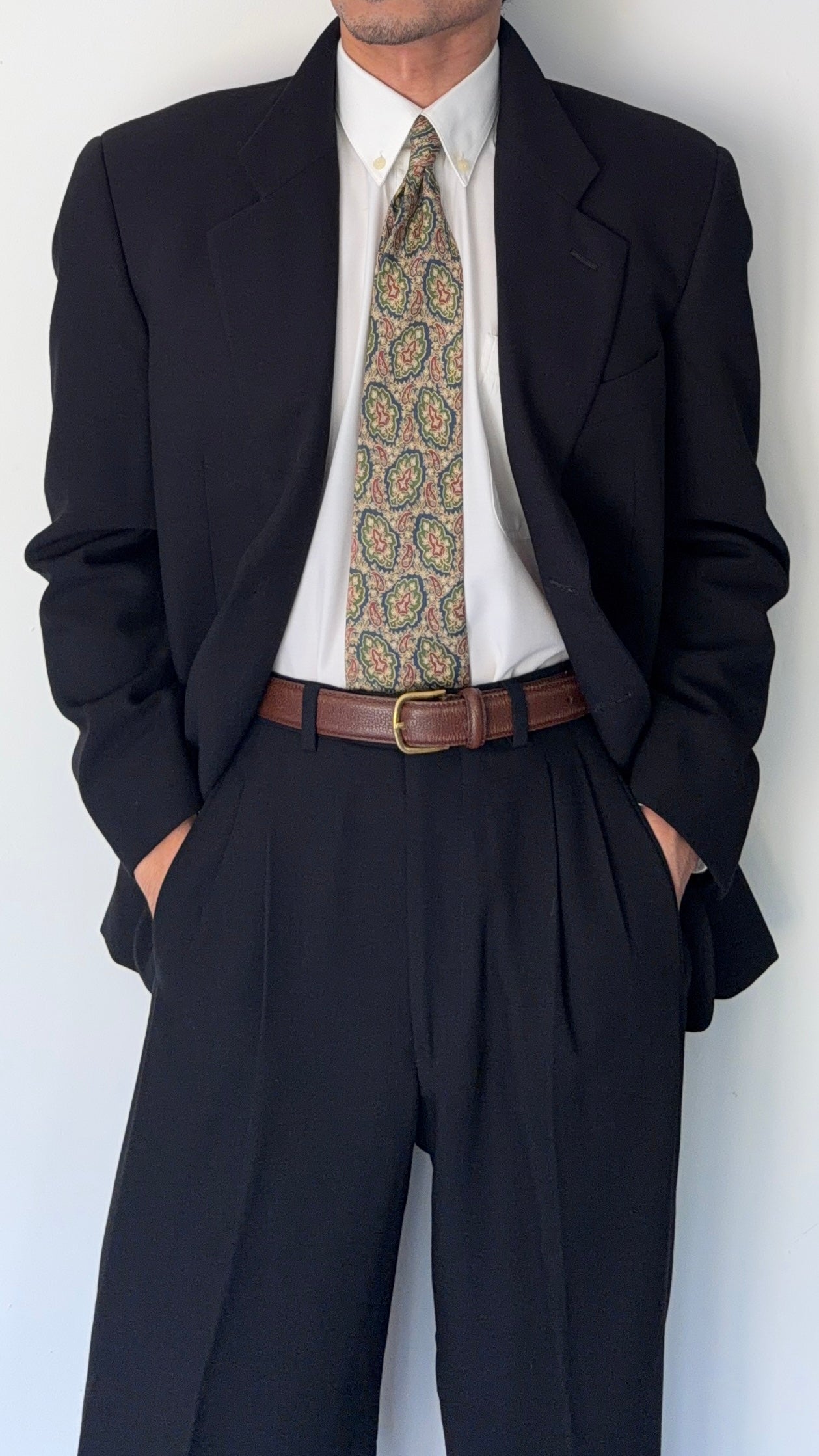 Giorgio Armani 1980s 3B Double-Pleated Wool Suit Black - Size M Jacket / 31" Waist