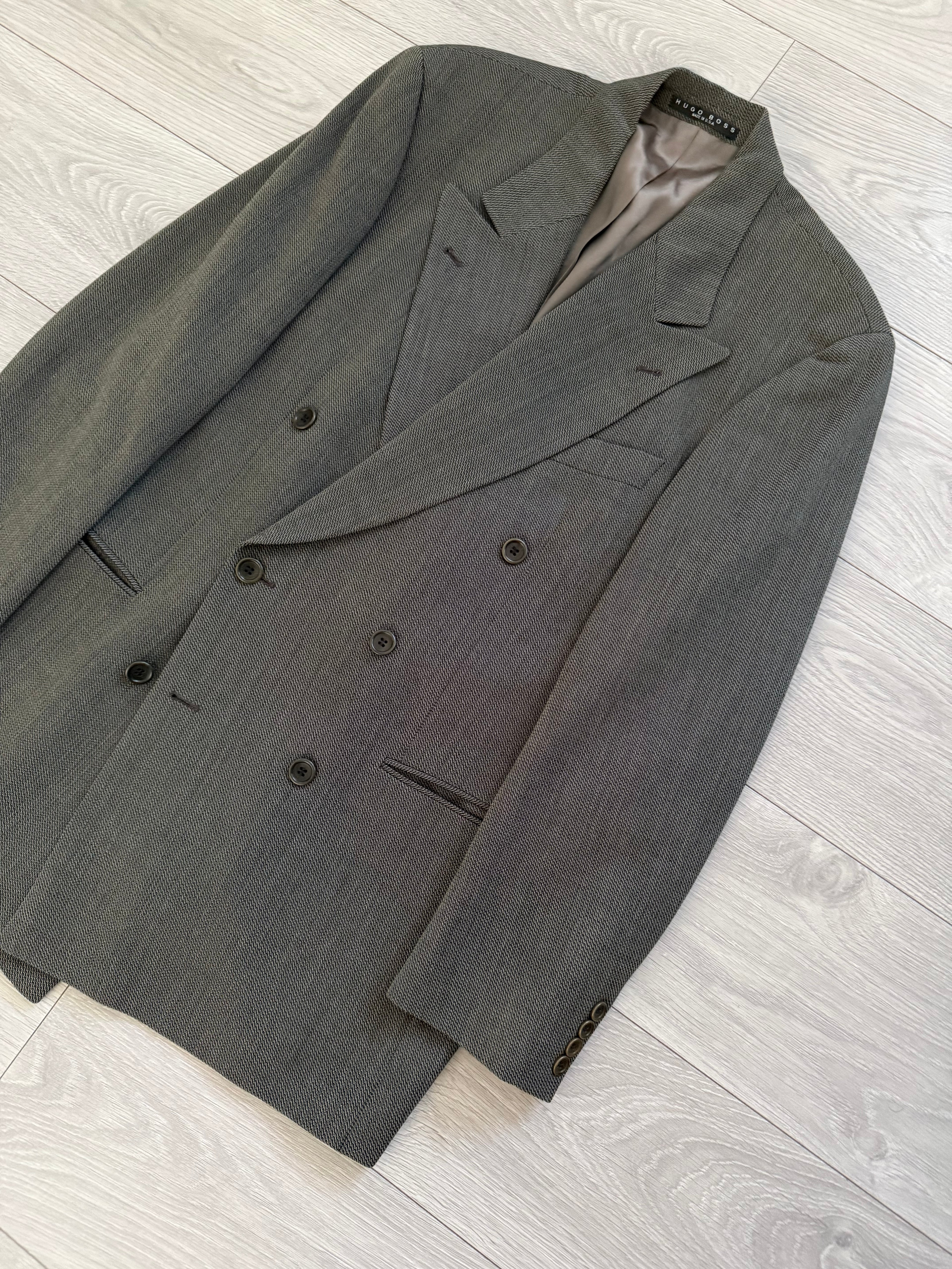 Hugo Boss 1980s 'Omega' Peaked Lapel Double Breasted Textured Wool Sports Jacket Blazer - Size L