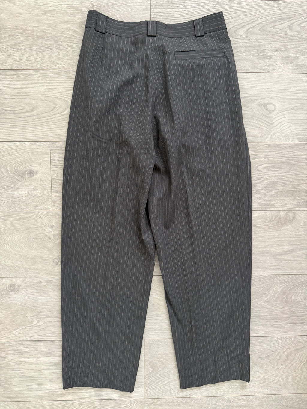 Versace 1980s Peaked Lapel Double Breasted Medusa Metal Button Triple Pleat Striped Wool Suit - Size S Jacket / 30" Waist