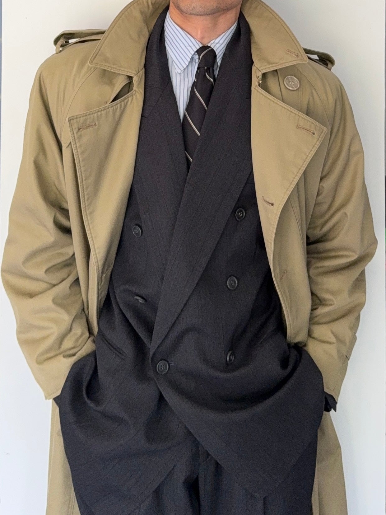 Hugo Boss 1980s 'Al Capone' Double Breasted Pleated Wool Cashmere Suit - Size XXL Jacket / 36" Waist