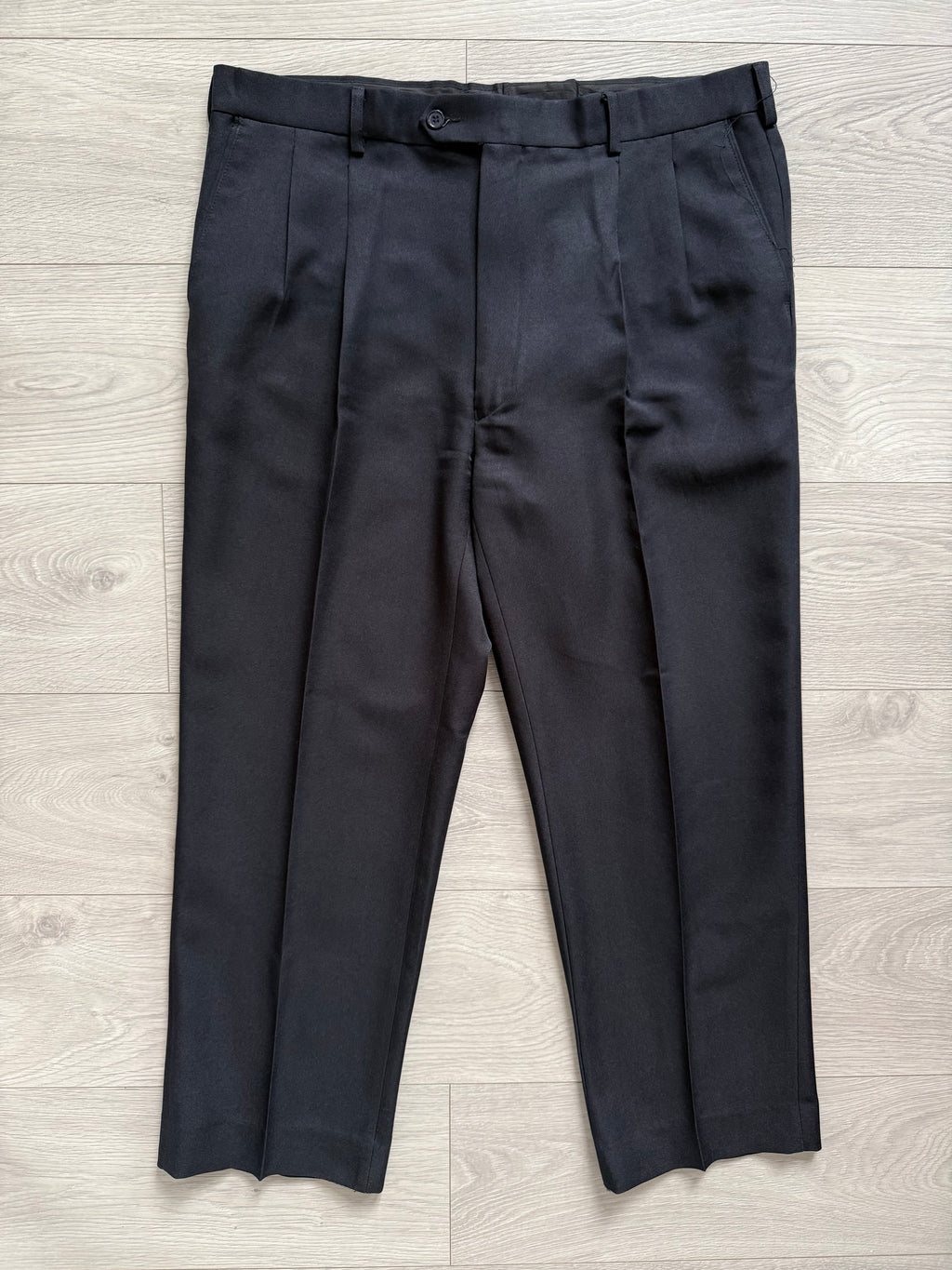 Vintage 1990s Double Pleat Wool Navy Pants - Size 38" Waist