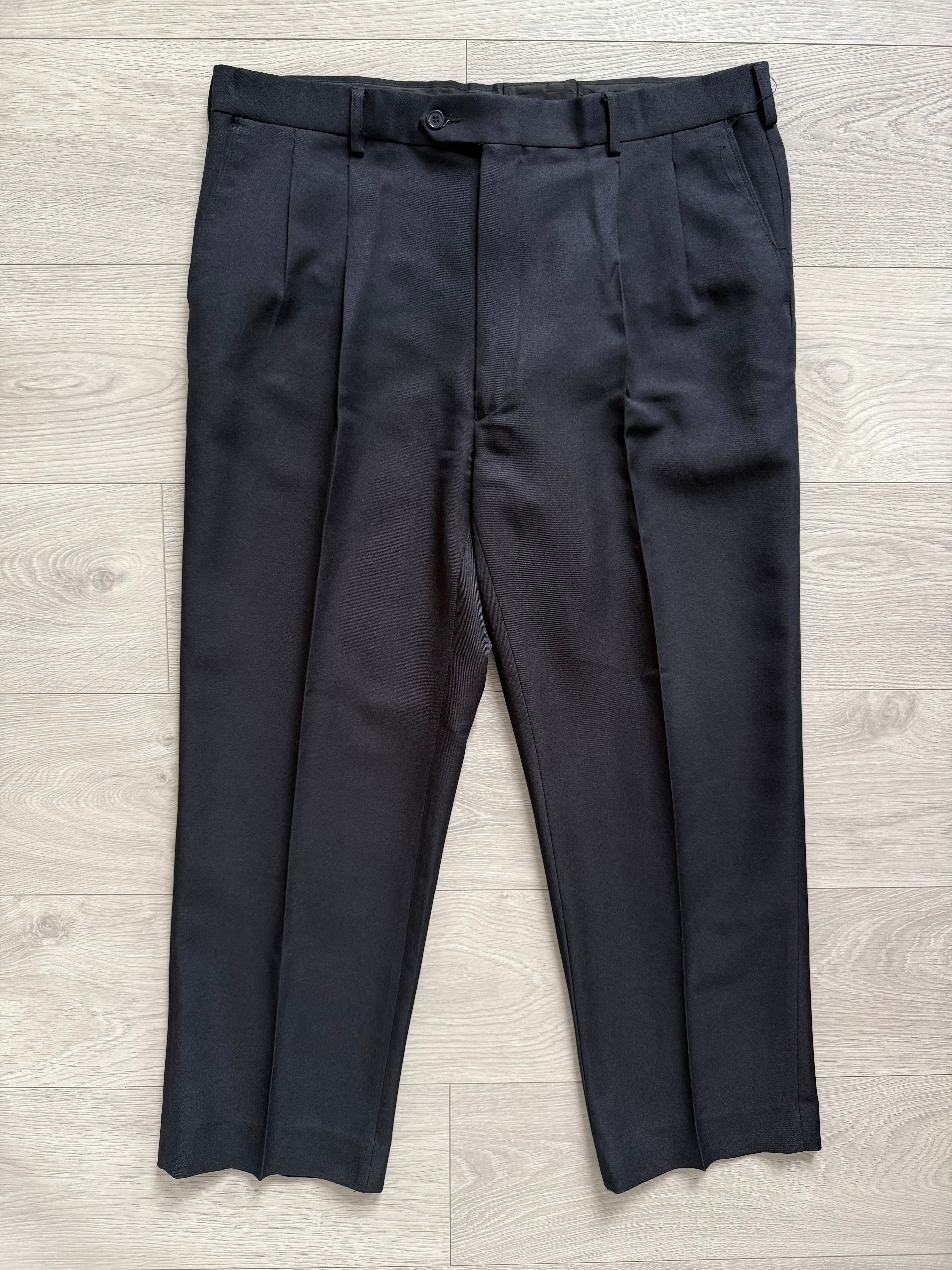Vintage 1990s Double Pleat Wool Navy Pants - Size 38" Waist