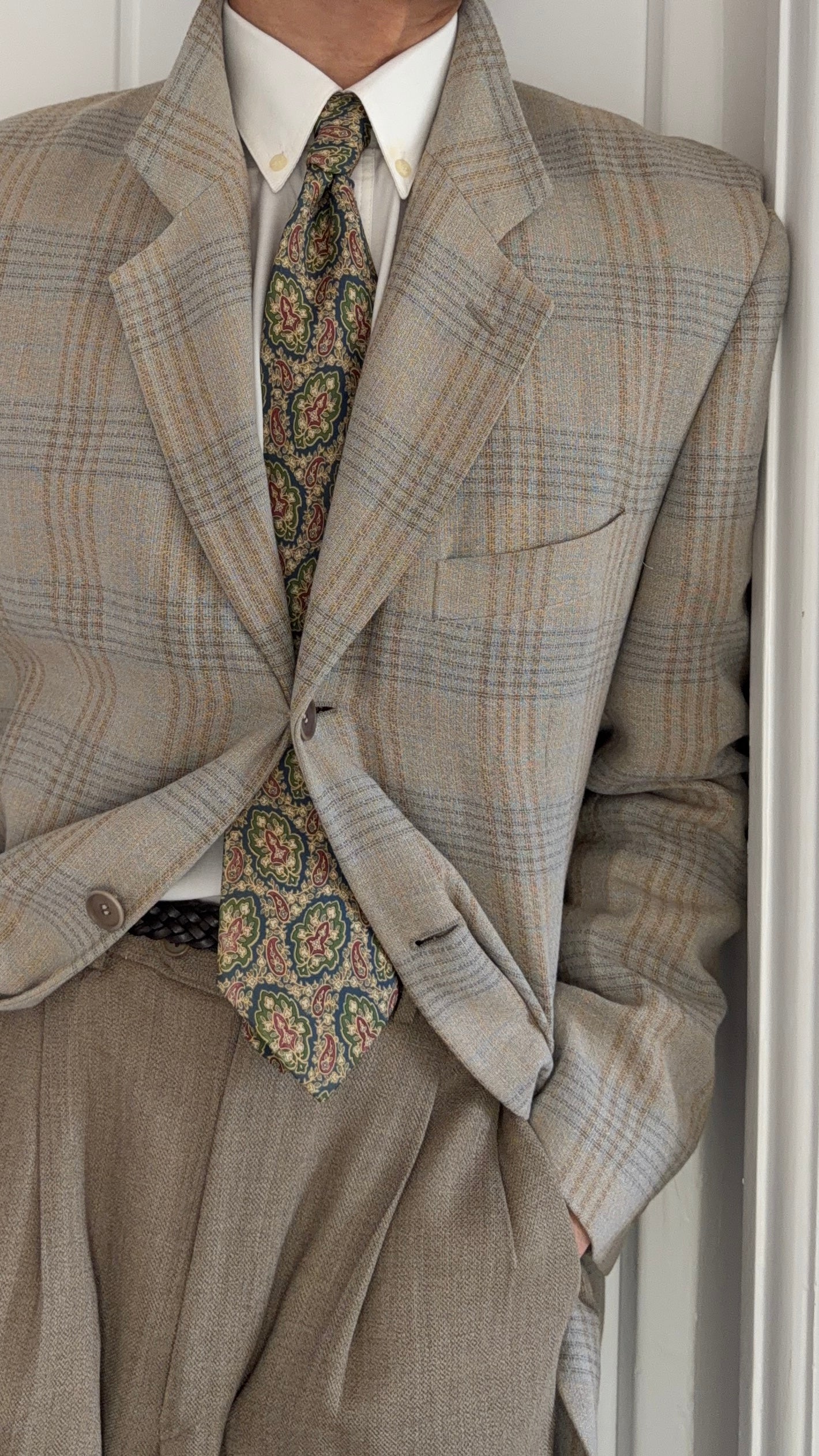 ジャケット・アウター 80s GIORGIO ARMANI Linen Tailored Jacket Giorgio Armani 1980s 3B Textured Linen Rayon Sport Jacket Blazer