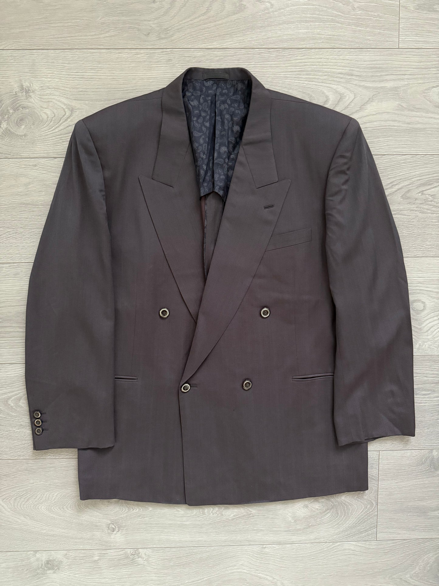 Yves Saint Laurent 1990s Double-Breasted Pleated Wool Suit - Size XL Jacket / 36" Waist