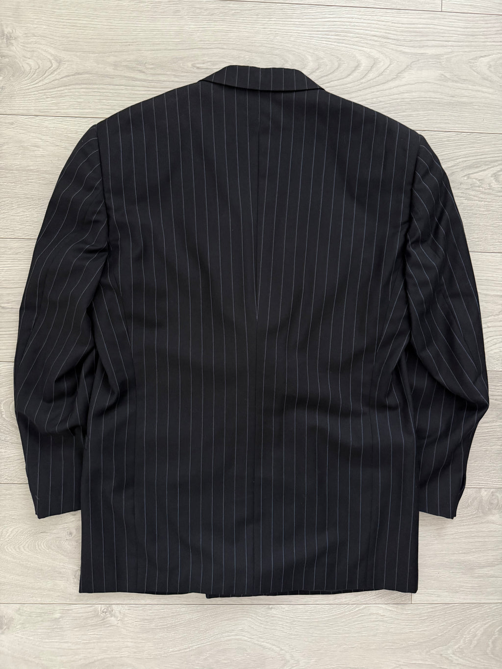 Versace 1980s Peak Lapel Double Breasted Triple Pleated Wool Striped Suit - Size L Jacket / 33" Waist
