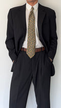 Armani 1990s Rolled 3B Textured Wool Dark Grey Suit - Size L Jacket / 34" Waist