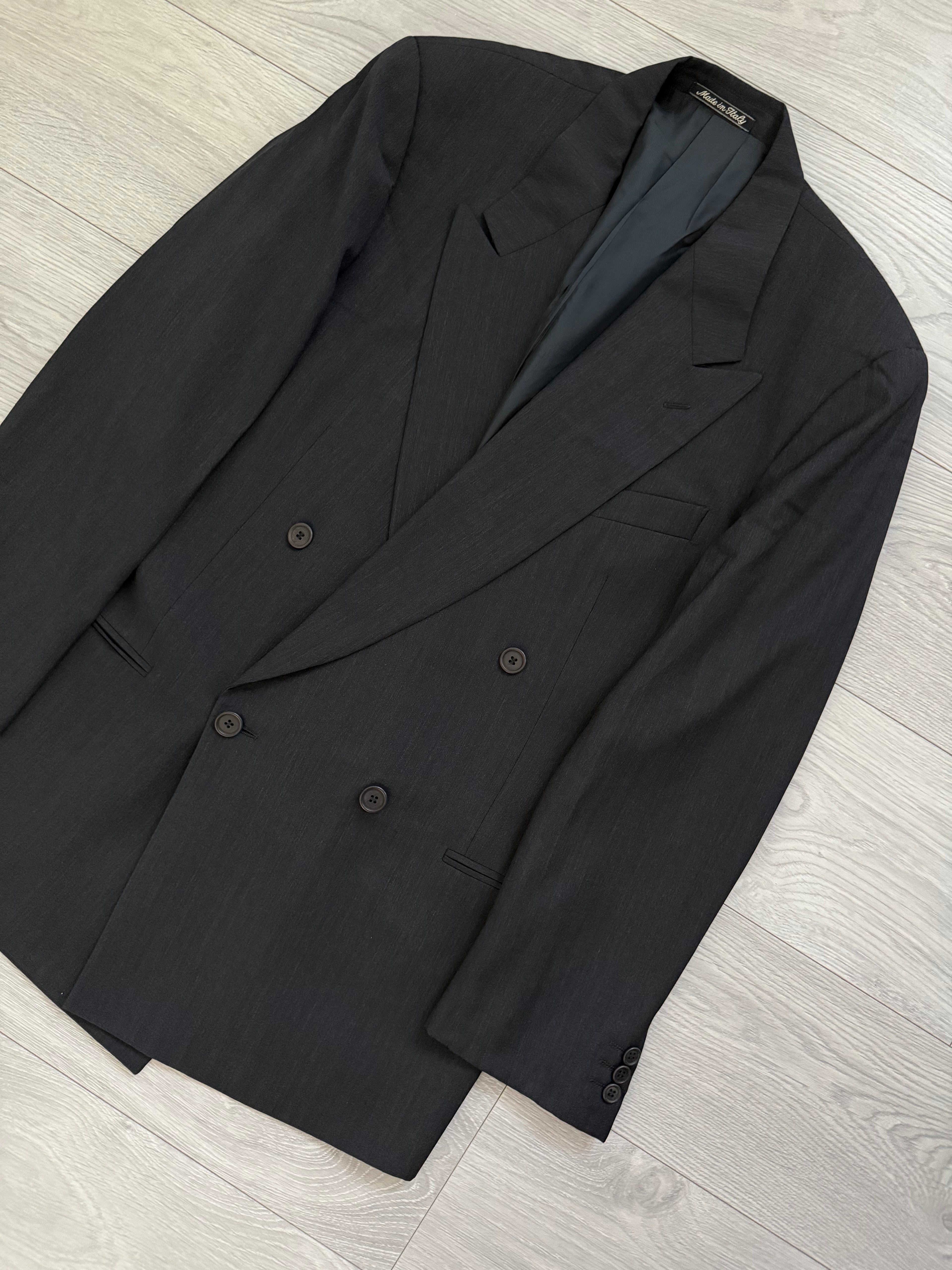 Giorgio Armani 1980s Grey Peaked Lapel Double Breasted Wool Sports Blazer Jacket - Size XL