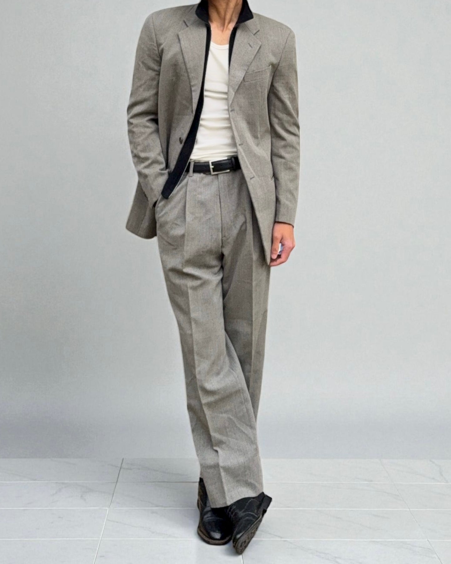 Giorgio Armani 1990s 3B Herringbone Weave Pleated Wool Suit - Size M Jacket / 32" Waist