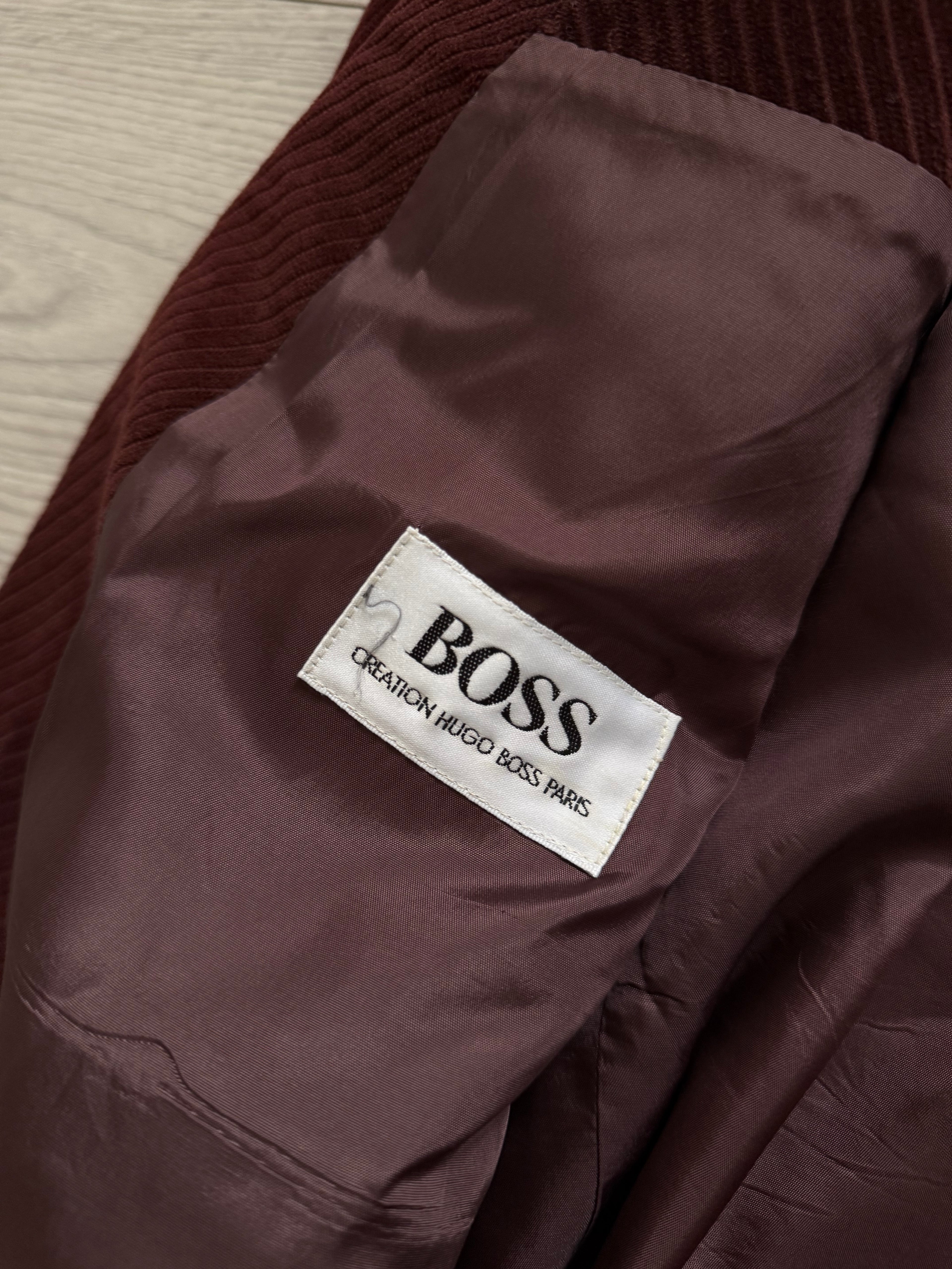 Hugo Boss 1980s Special Order Burgundy Double Breasted Cotton Sport Blazer Jacket - Size S