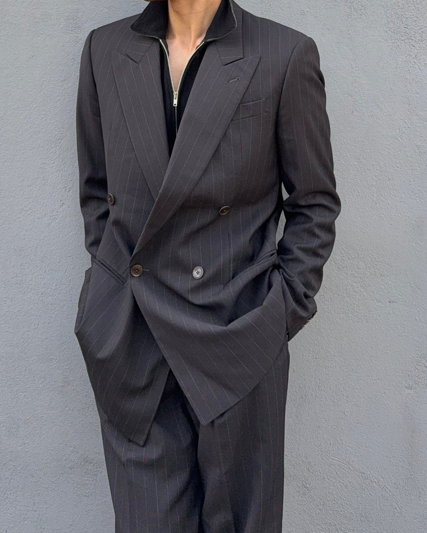 Armani 1990s Double Breasted Pleated Wool Suit - Size L Jacket / 34" Waist