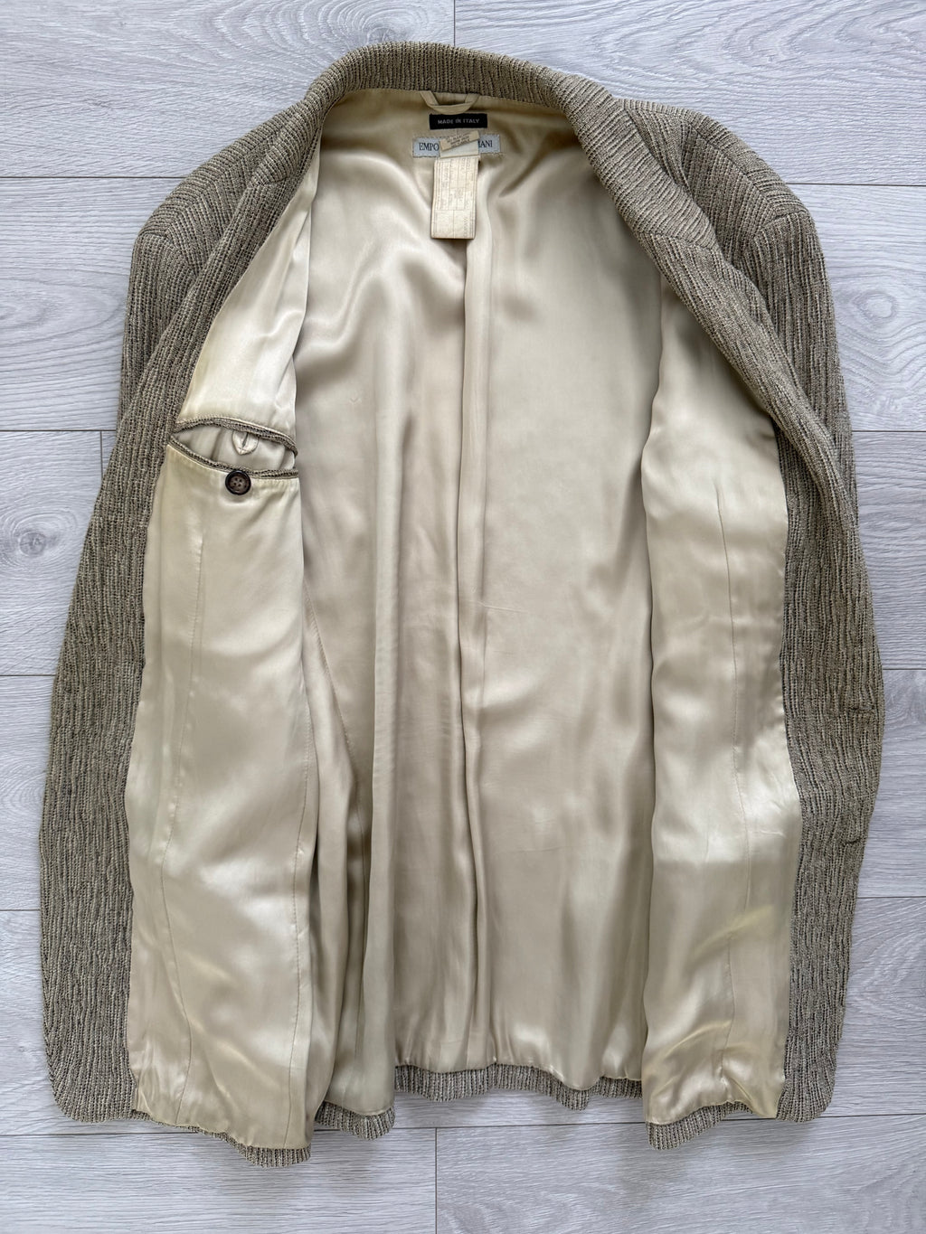 Emporio Armani 1990s 3D 'Tree Bark' Textured Wool Rayon Sports Jacket Blazer - Size L