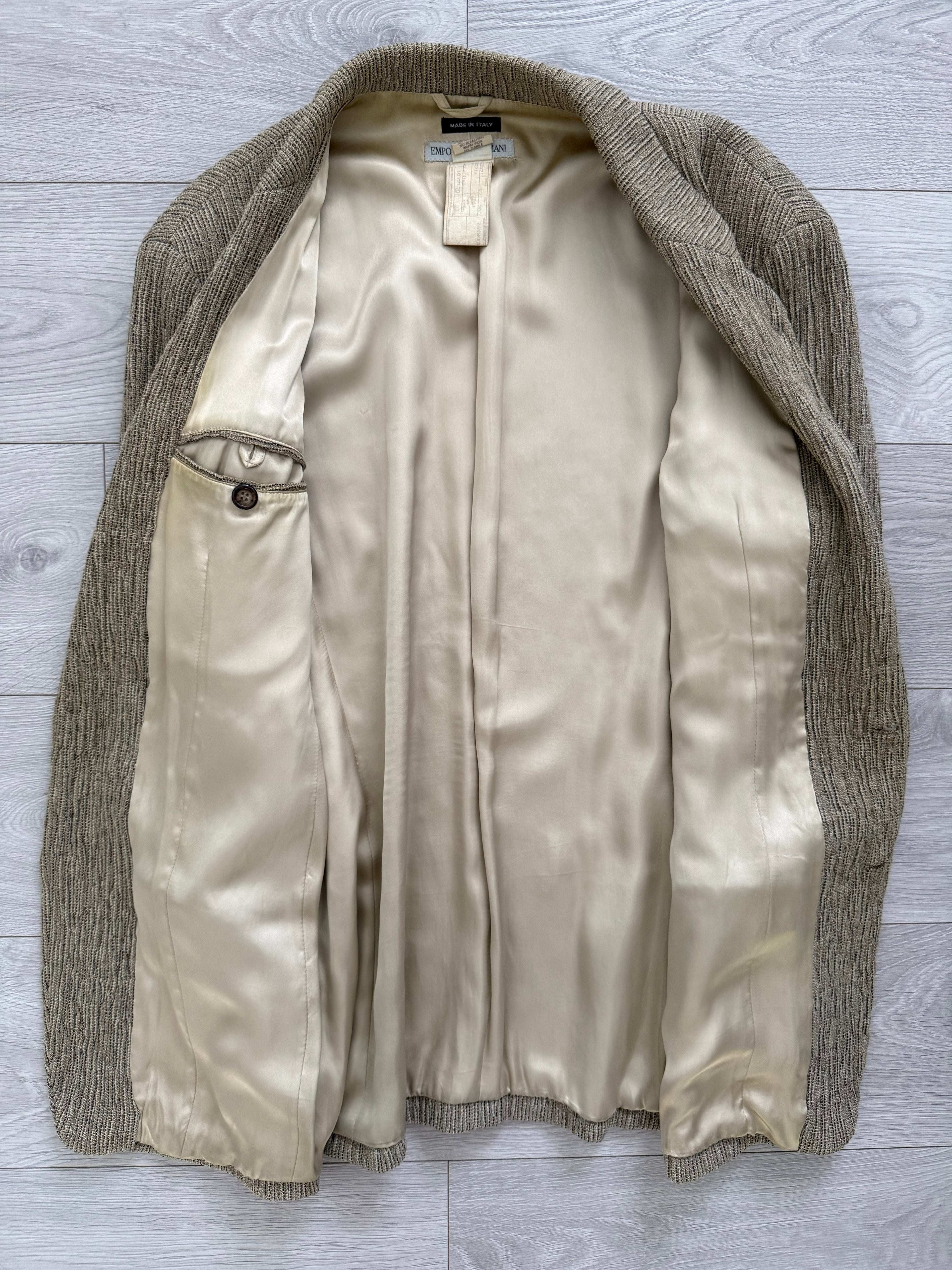 Emporio Armani 1990s 3D 'Tree Bark' Textured Wool Rayon Sports Jacket Blazer - Size L