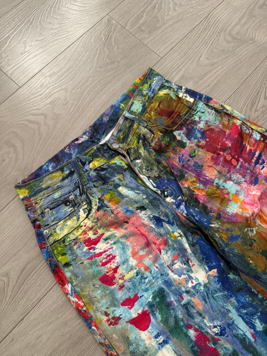 WC11Dene Trompe L'oeil Paint Splatter Jeans - Size L