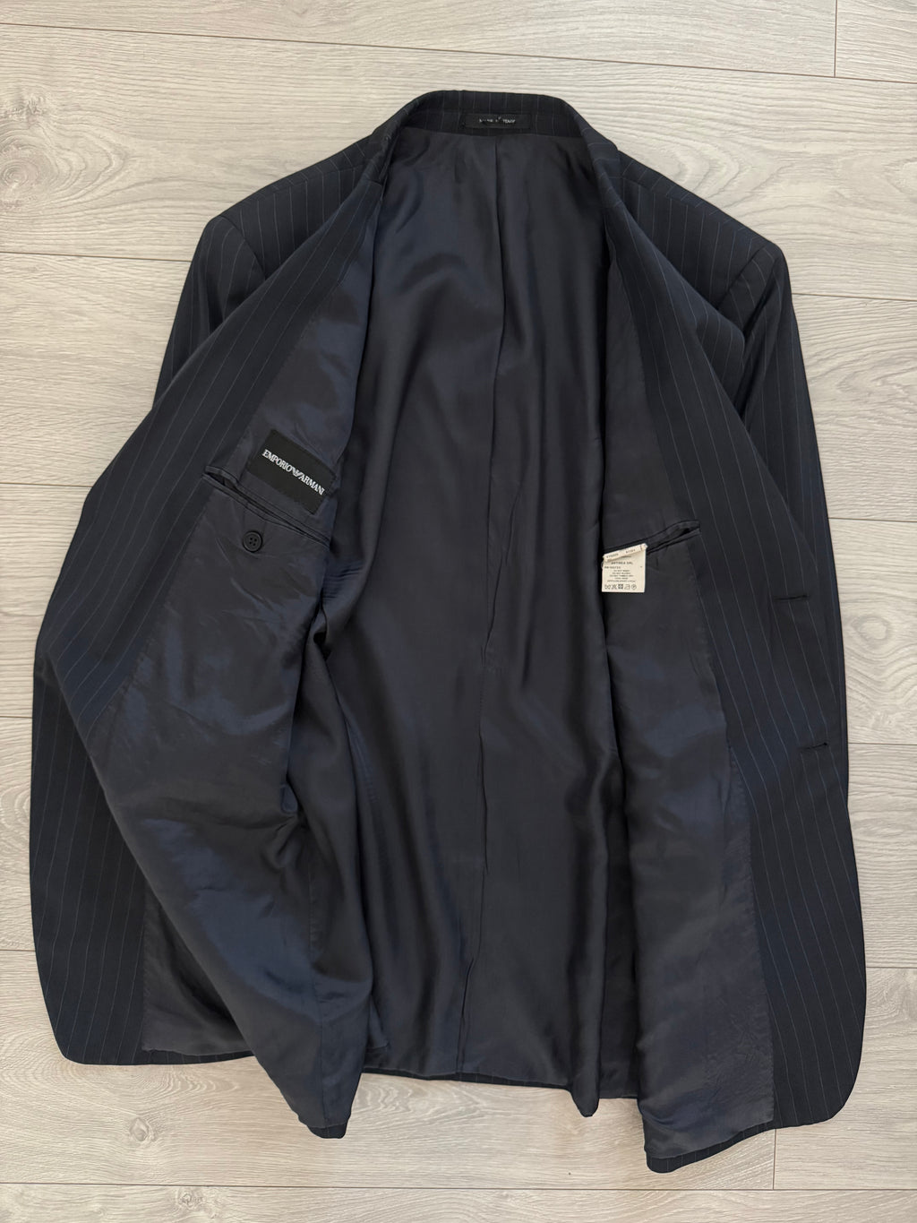 Emporio Armani 1990s 2B Striped Navy Suit - Size XXL Jacket / 38" Waist