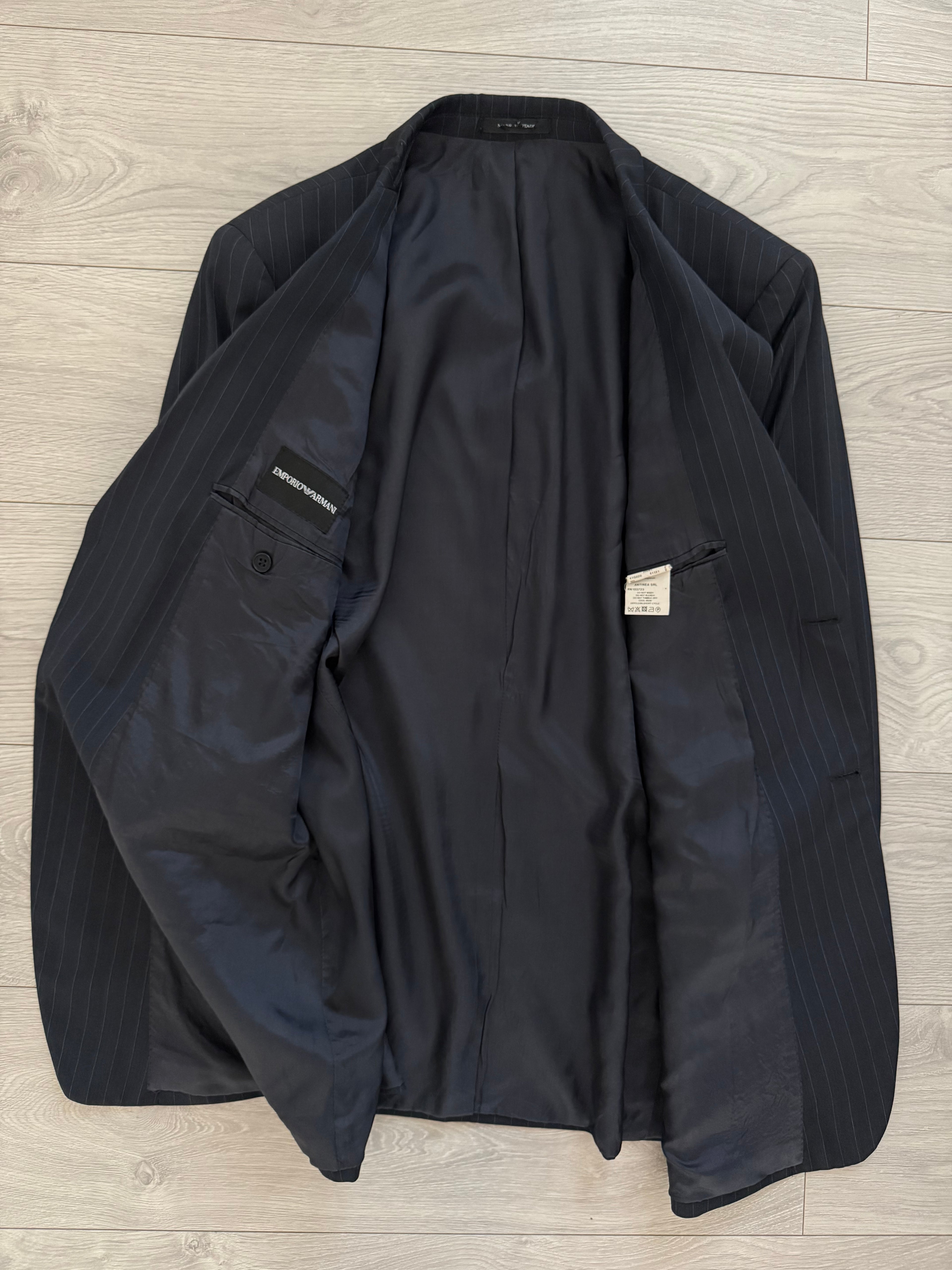 Emporio Armani 1990s 2B Striped Navy Suit - Size XXL Jacket / 38" Waist