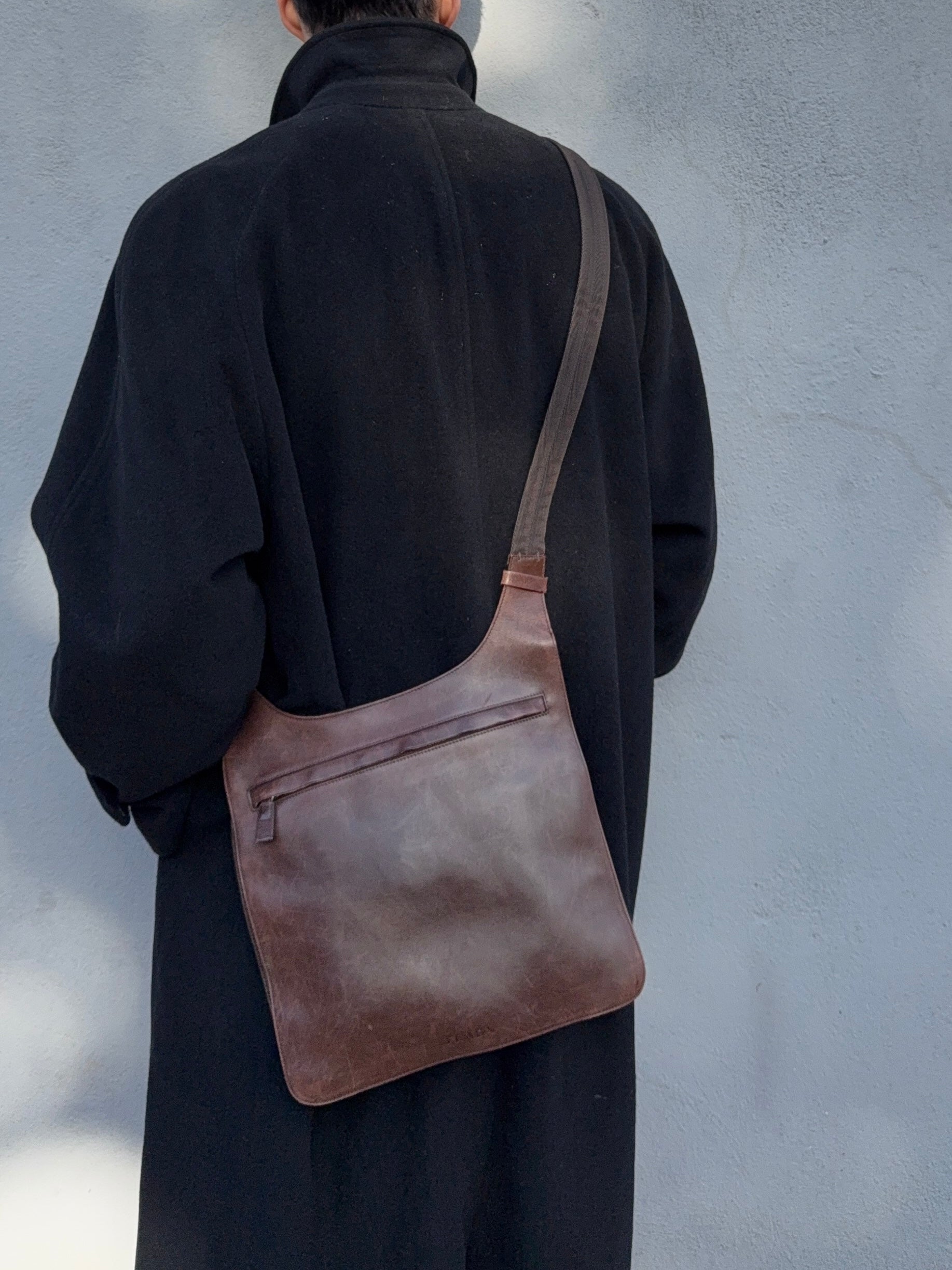 Prada Mainline 1990s Tobacco Brown Aged Leather Crossbody Bag