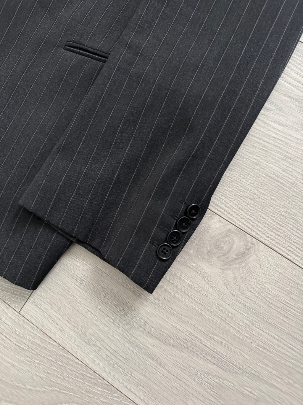 Armani 1990s 2B Charcoal Grey Striped Wool Suit - Size XXL Jacket / 38" Waist