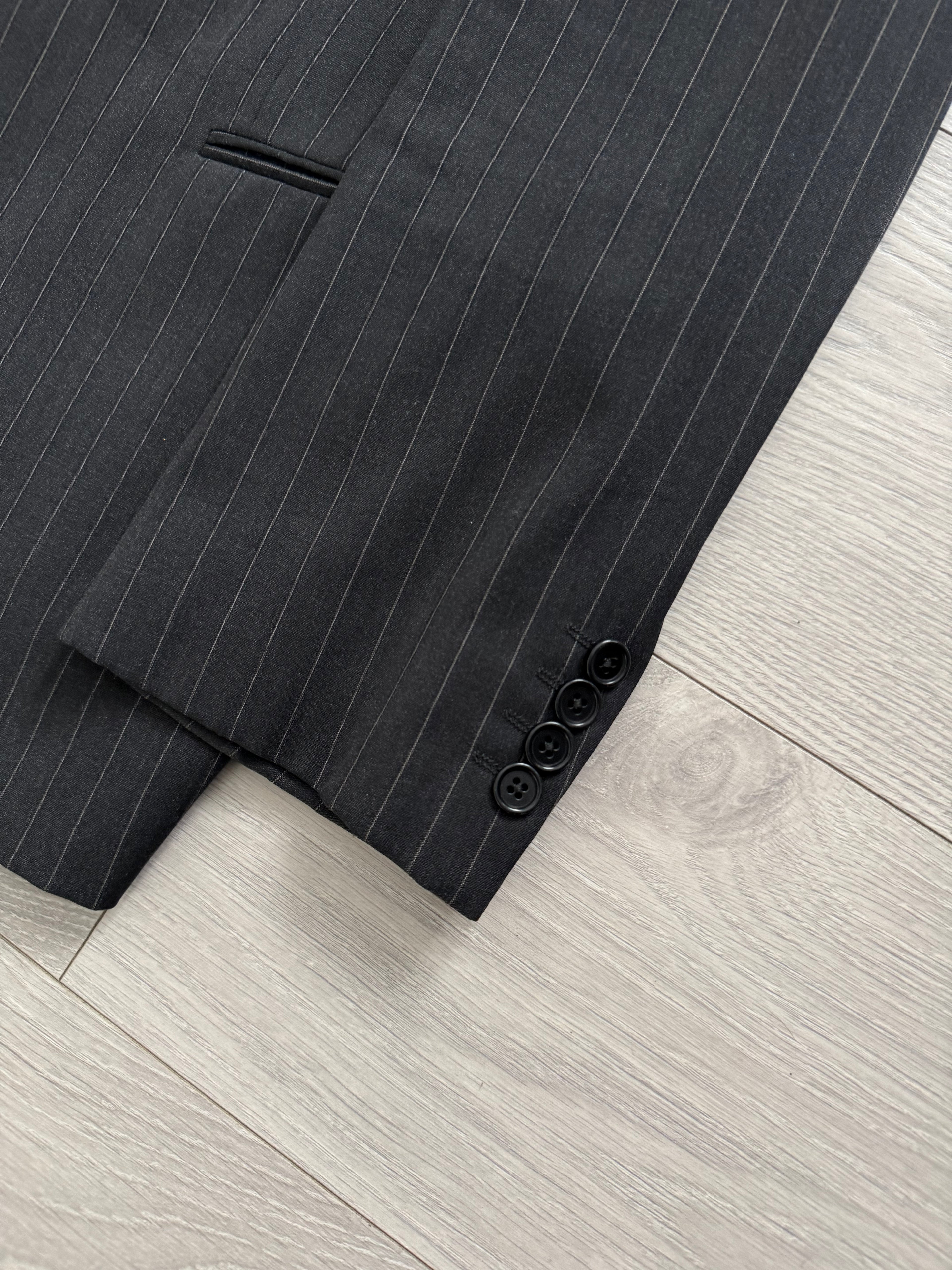 Armani 1990s 2B Charcoal Grey Striped Wool Suit - Size XXL Jacket / 38" Waist