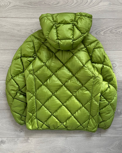 Montbell 00s Diamond Stitch Green Hooded Down Puffer Jacket - Size S