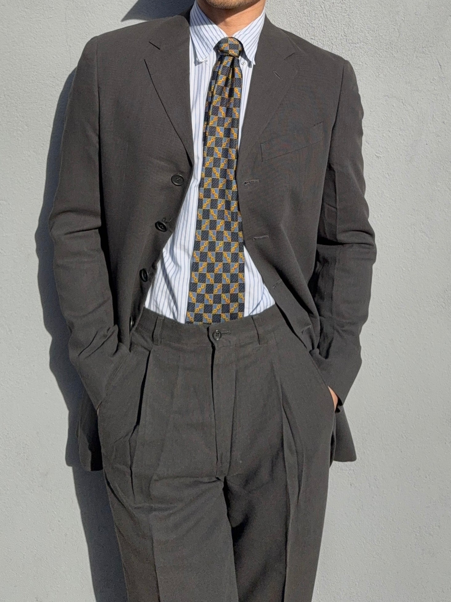 Giorgio Armani 1980s 4B Pleated Cotton Blend Grey Suit - Size S Jacket / 30" Waist