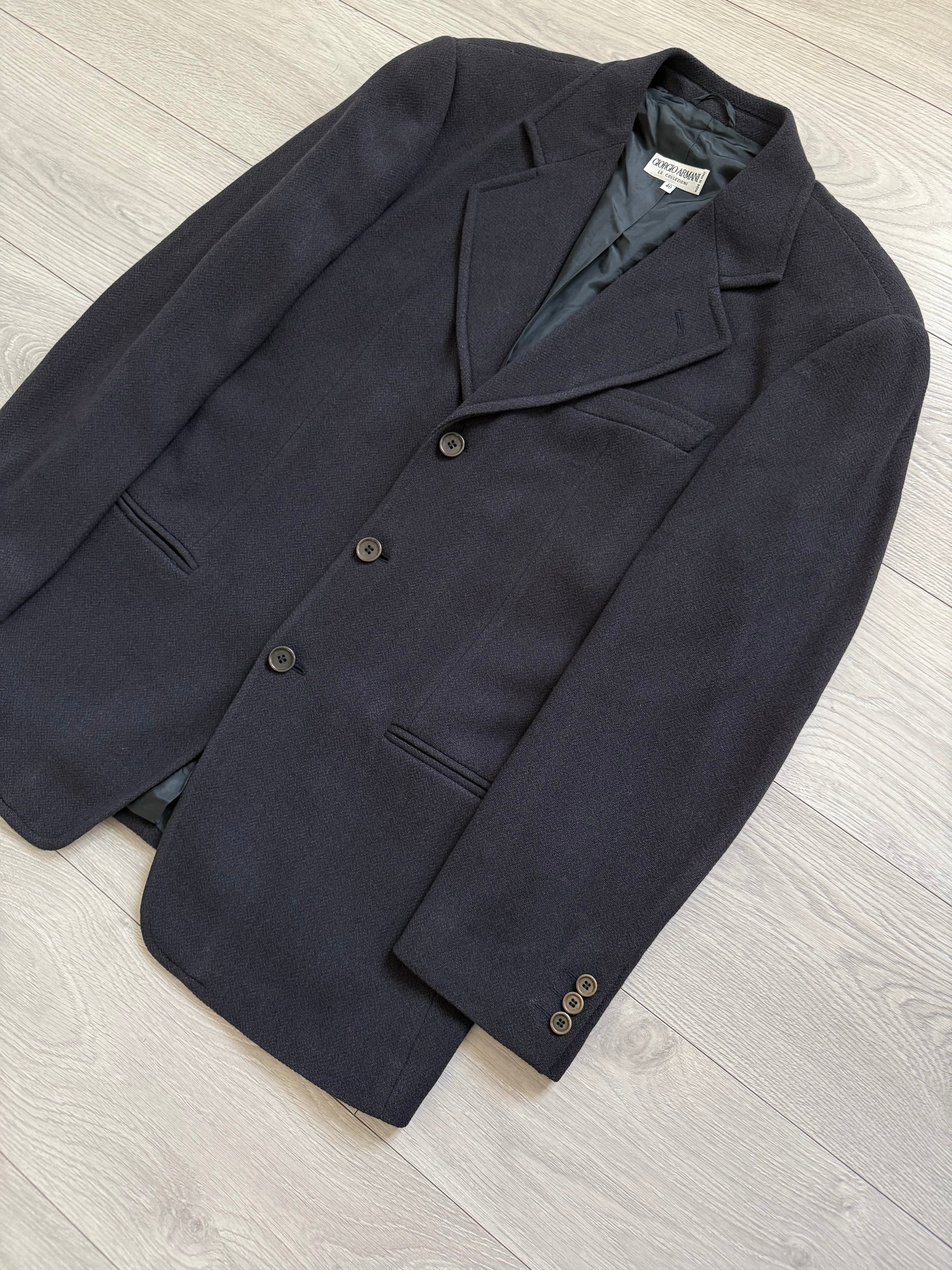 Giorgio Armani 1980s 3B Herringbone Wool Navy Sport Jacket Blazer - Size L