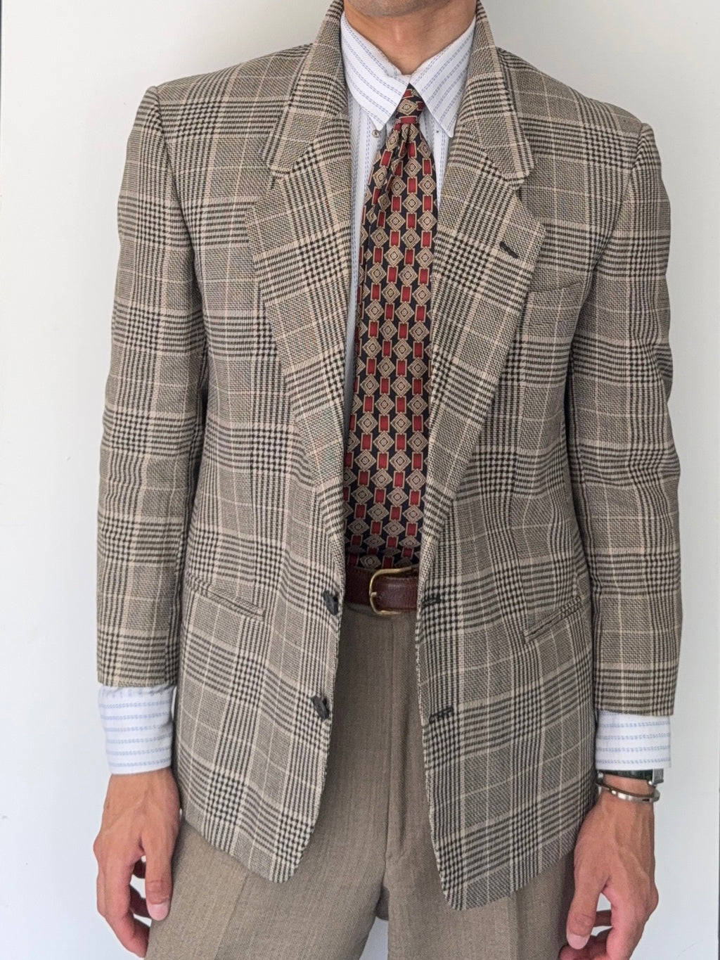 Giorgio Armani 1980s 2B Check Linen Cotton Sports Blazer Jacket - Size S
