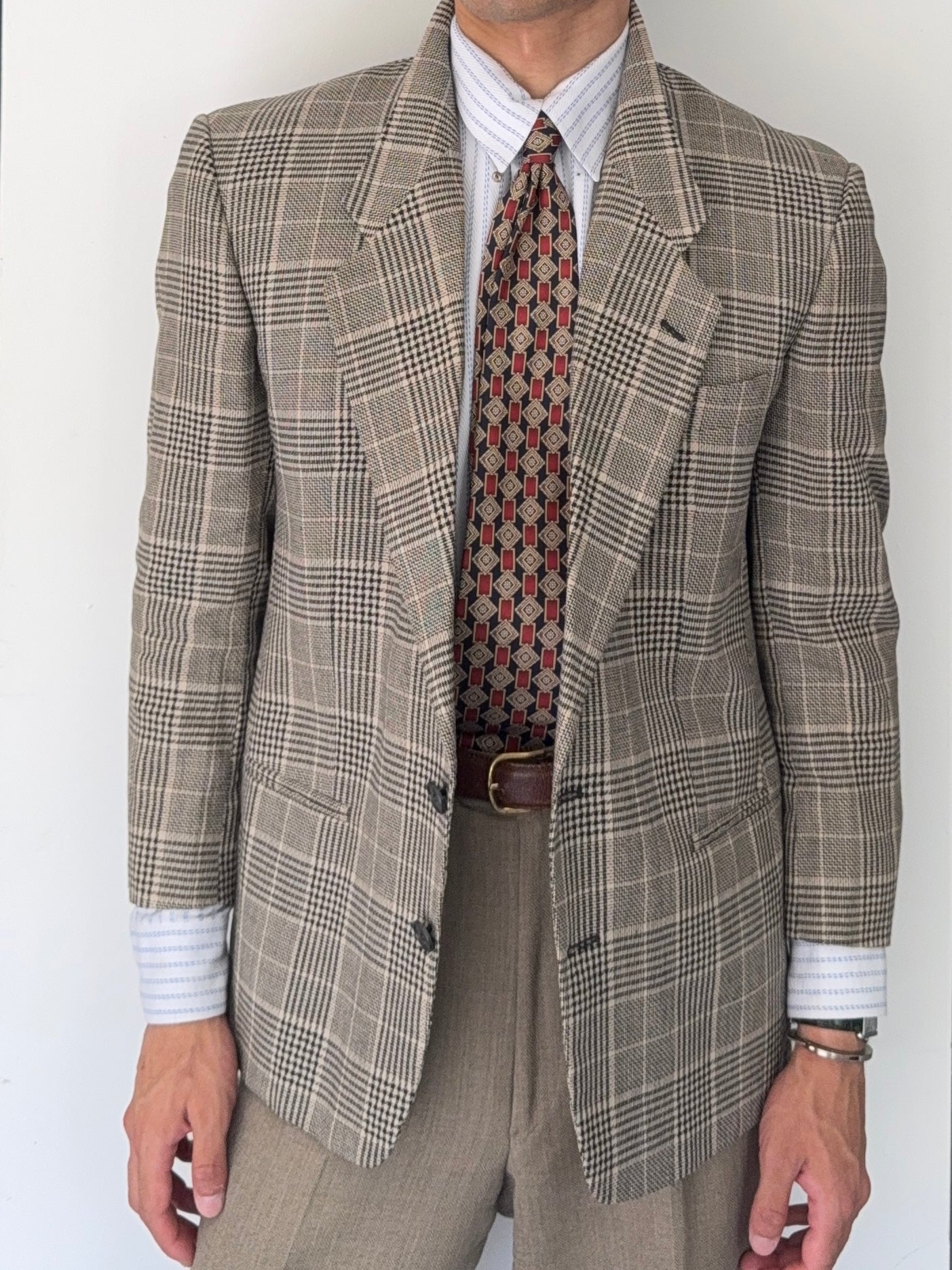Giorgio Armani 1980s 2B Check Linen Cotton Sports Blazer Jacket - Size S