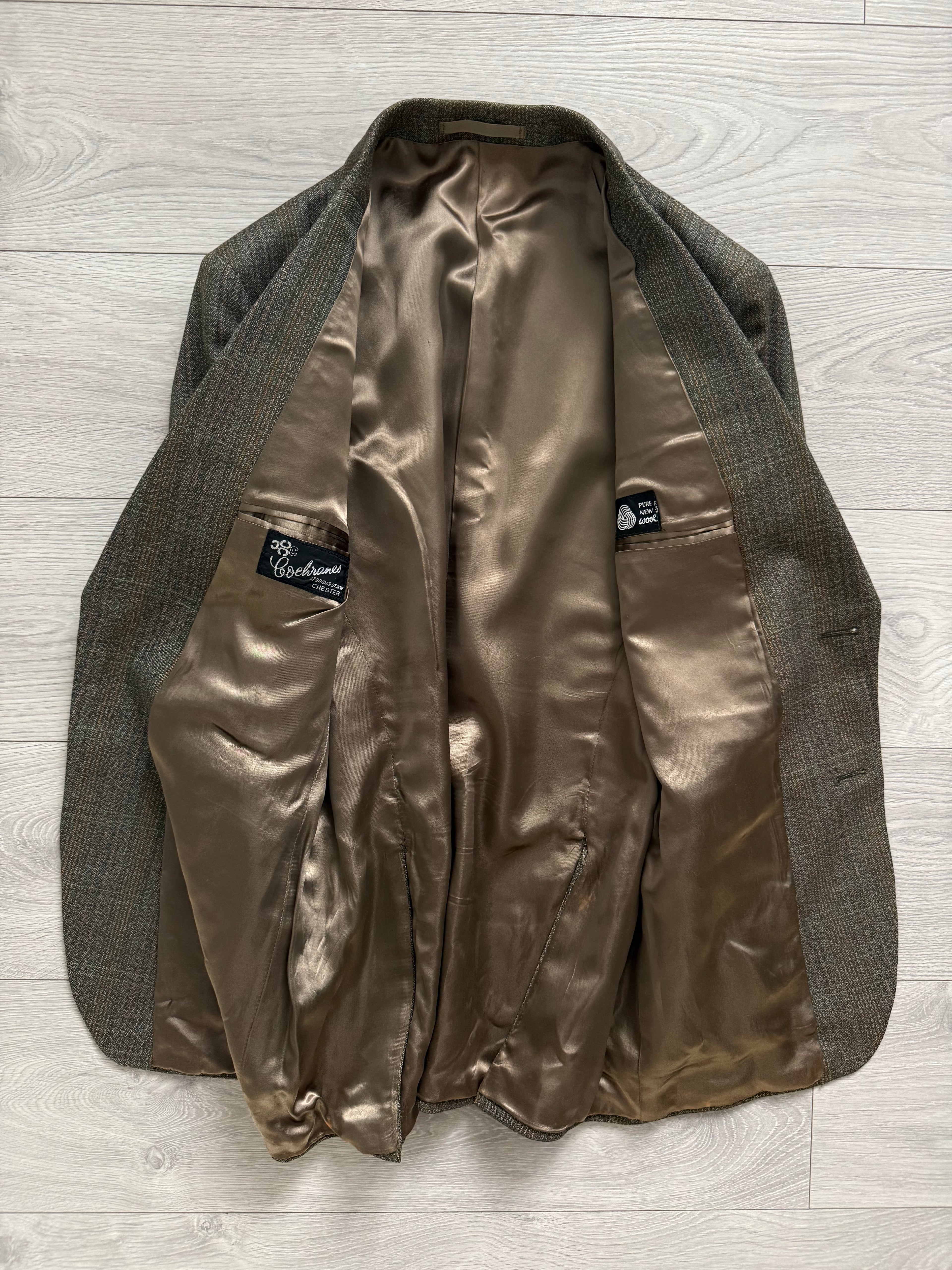 Vintage 1980s 2B Wool Textured Green Brown Suit - Size M Jacket / 32" Waist