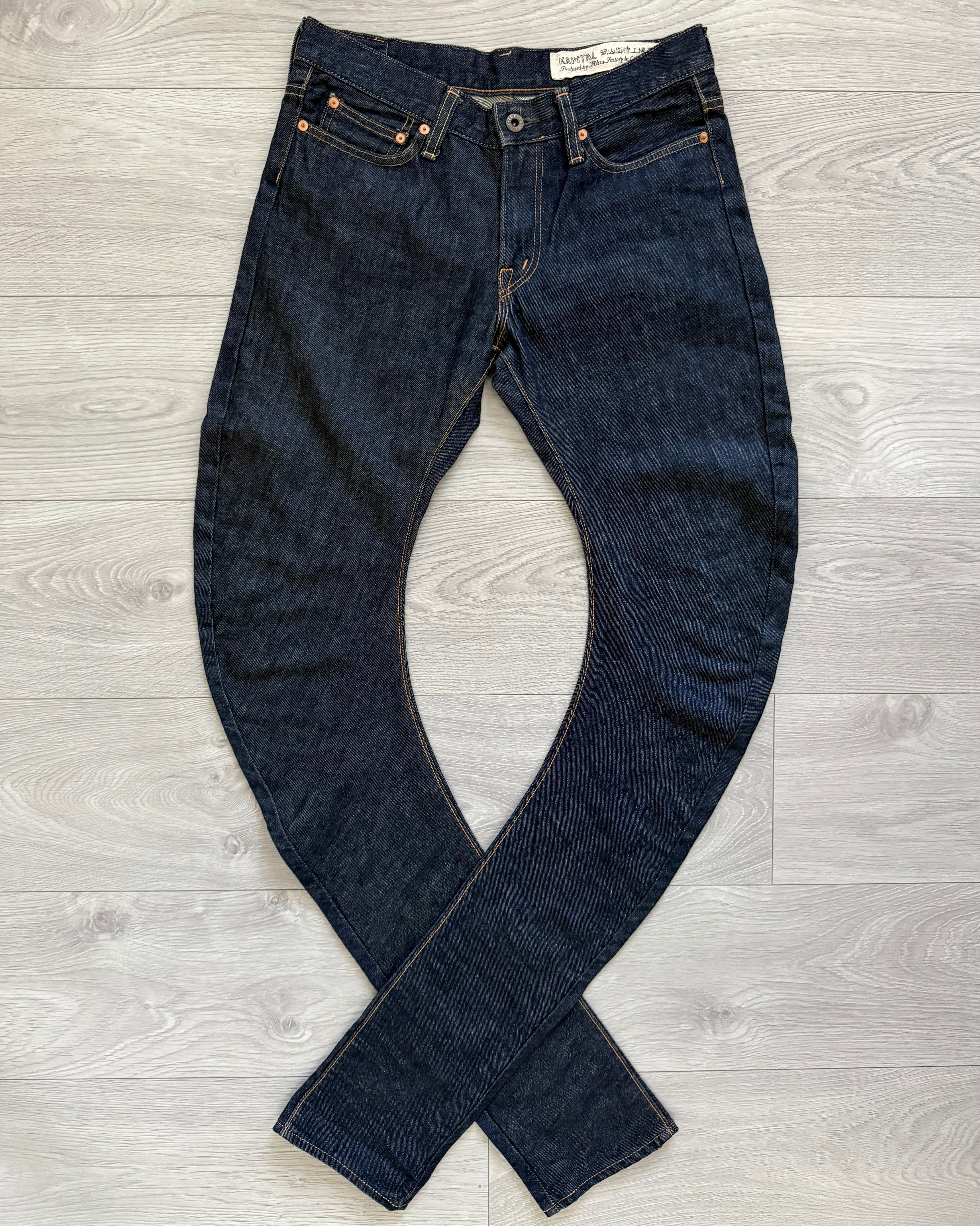 Kapital Banana Leg Indigo Blue Stacked Denim Jeans - Size 30