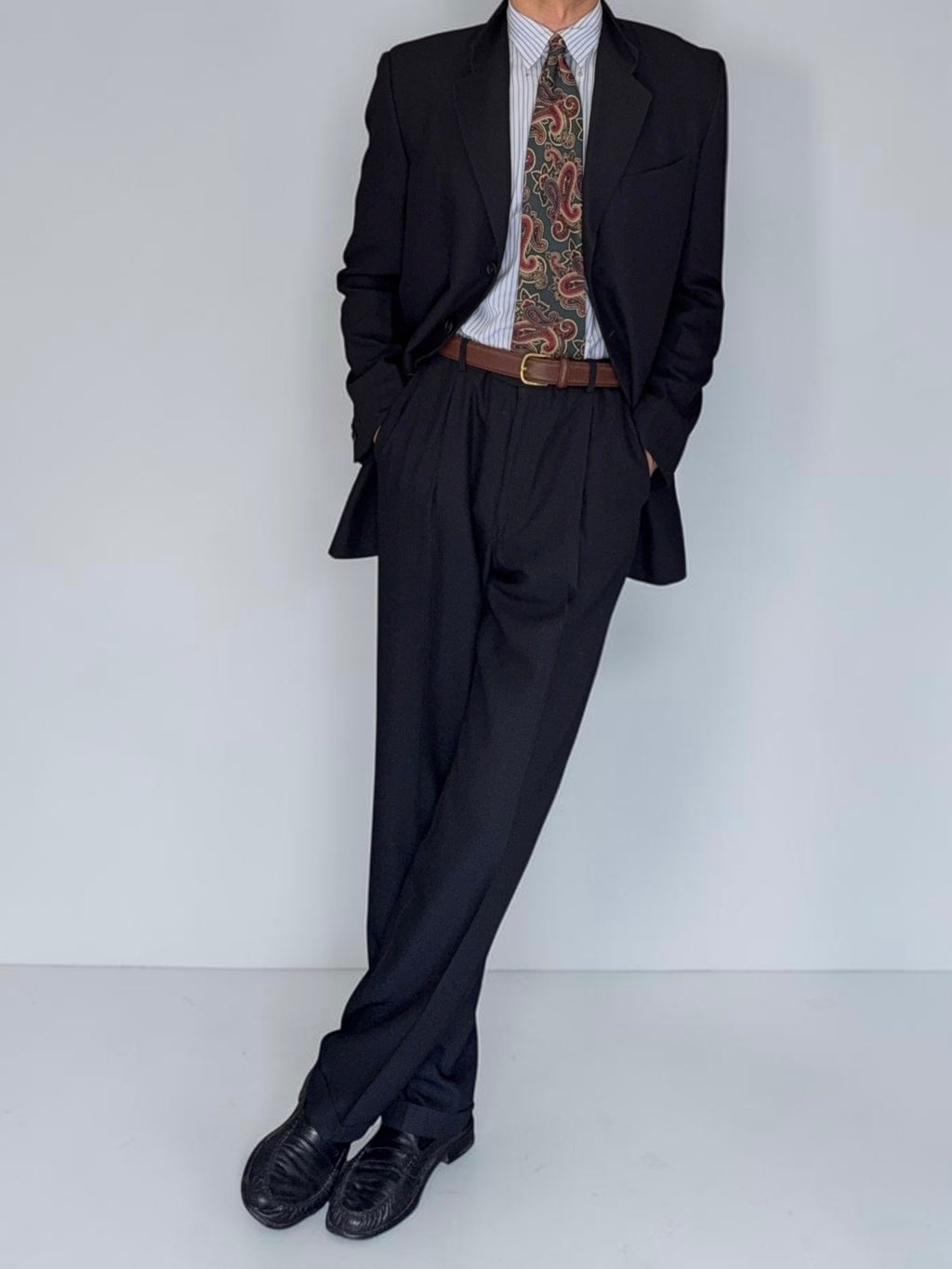 Armani 1990s 3B Pleated Wool Pinstripe Suit - Size M Jacket / 30" Waist