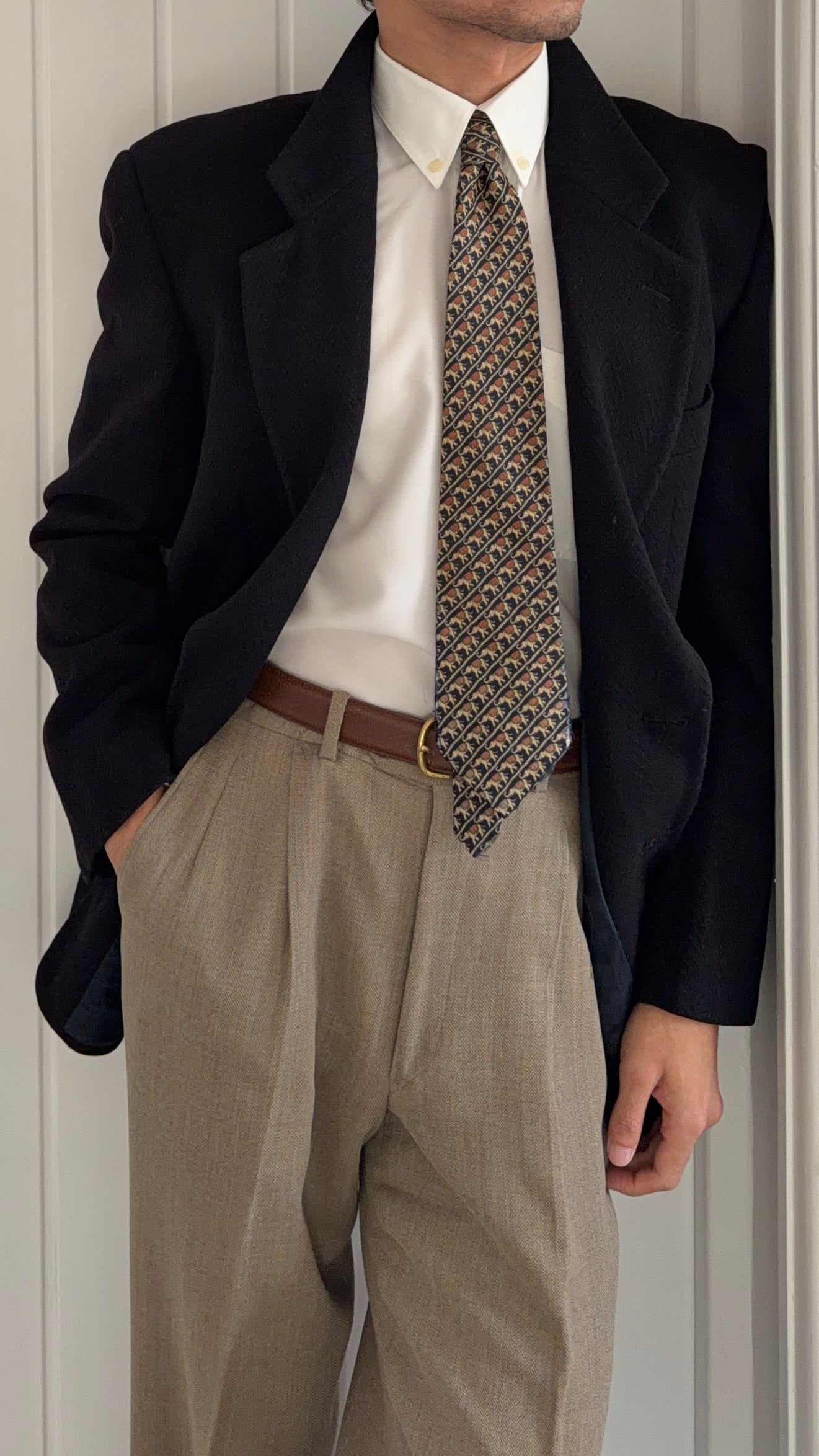 Giorgio Armani 1980s 2B Textured Wool Chevron Weave Sport Jacket Blazer - Size M