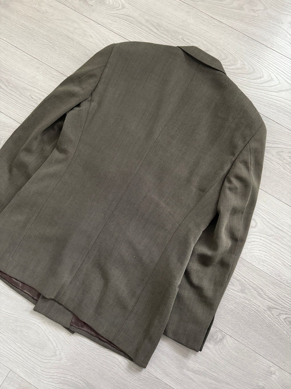 Giorgio Armani 1980s Double Breasted Pleated Wool Suit Olive Taupe New - Size L Jacket / 32" Waist