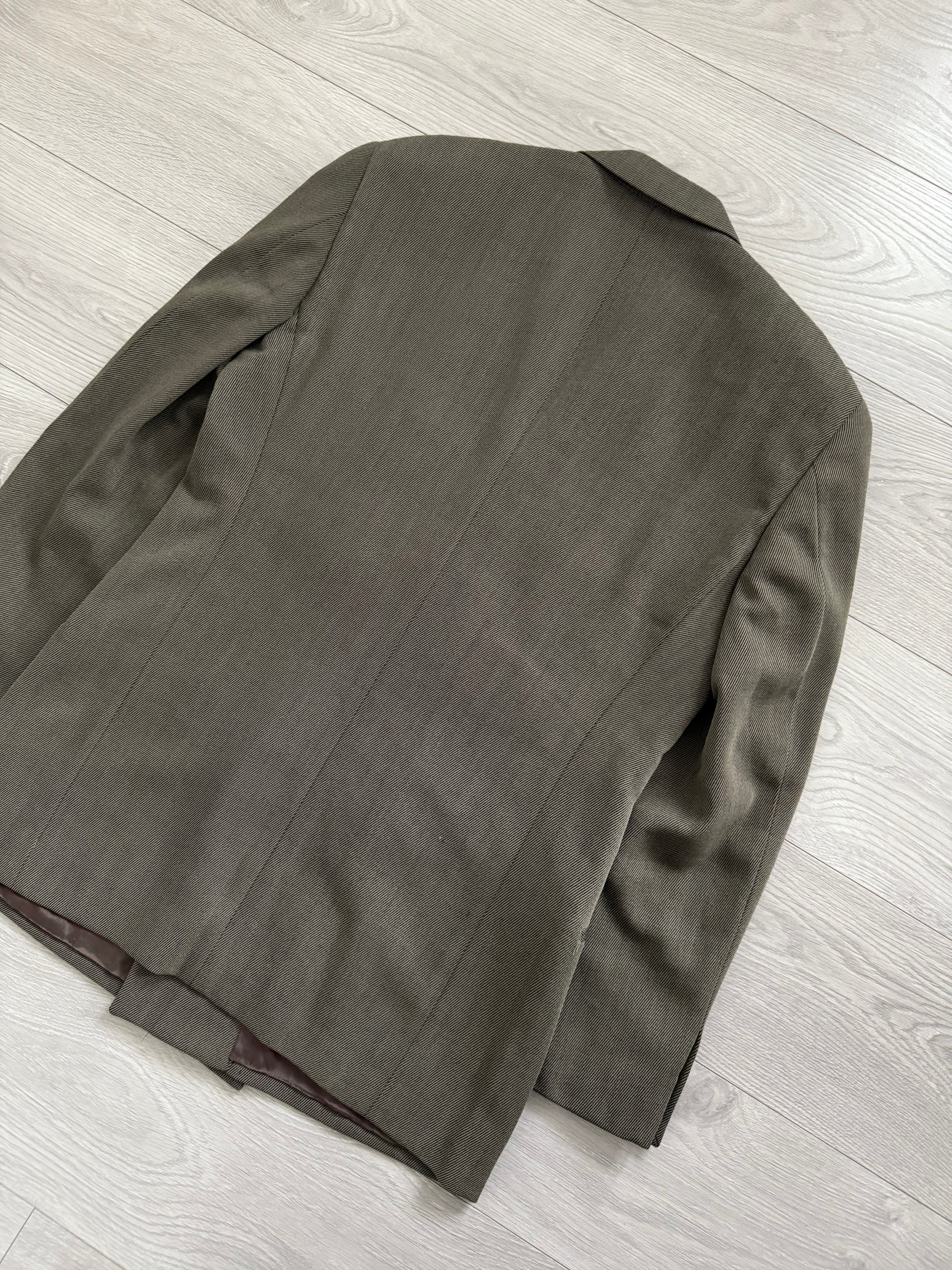 Giorgio Armani 1980s Double Breasted Pleated Wool Suit Olive Taupe New - Size L Jacket / 32" Waist