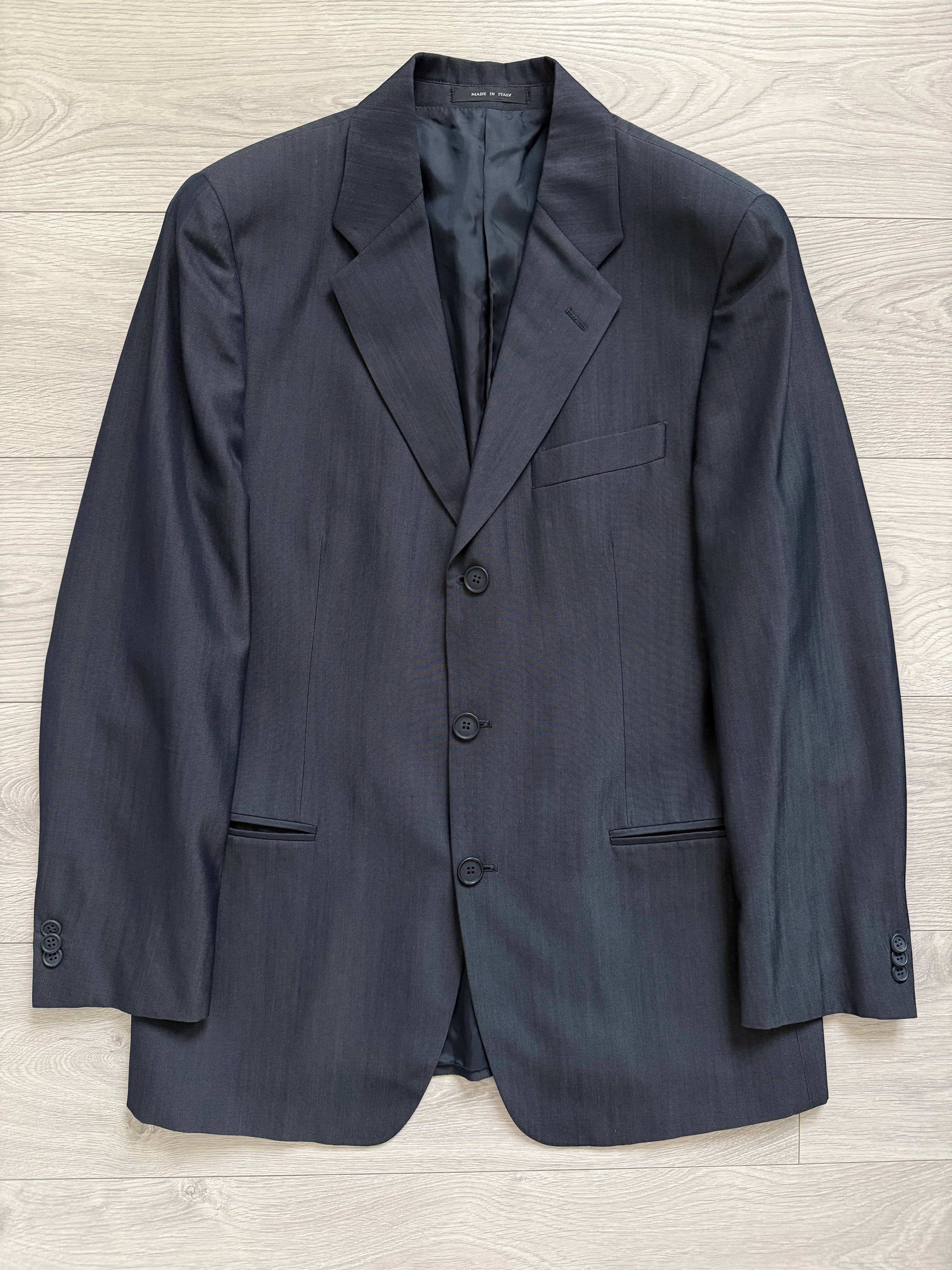 Emporio Armani 1990s 3B Wool Blend Draped Heathered Blue Suit - Size M Jacket / 32" Waist