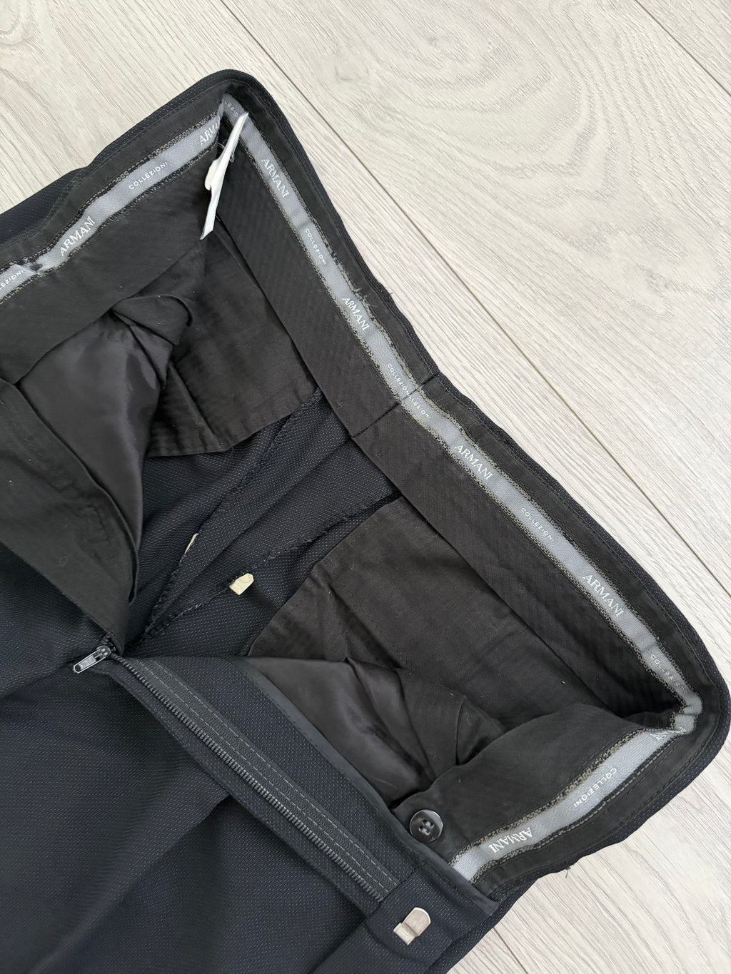 Armani 1990s Peaked Lapel Double Breasted Pleated Textured Wool Suit Black - Size S Jacket / 30" Waist