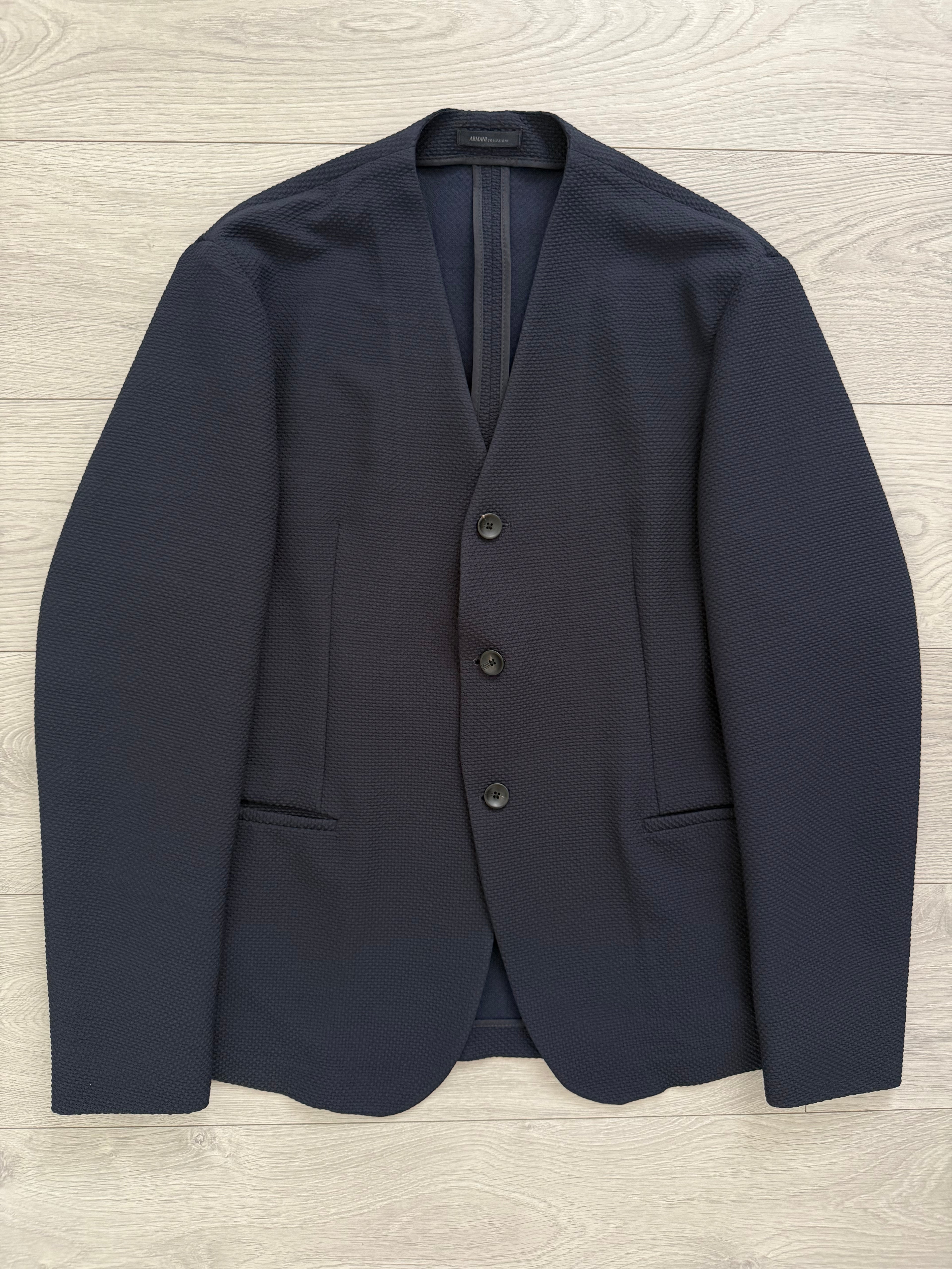 Armani 2000s Collarless Textured Sports Jacket Blazer - Size L