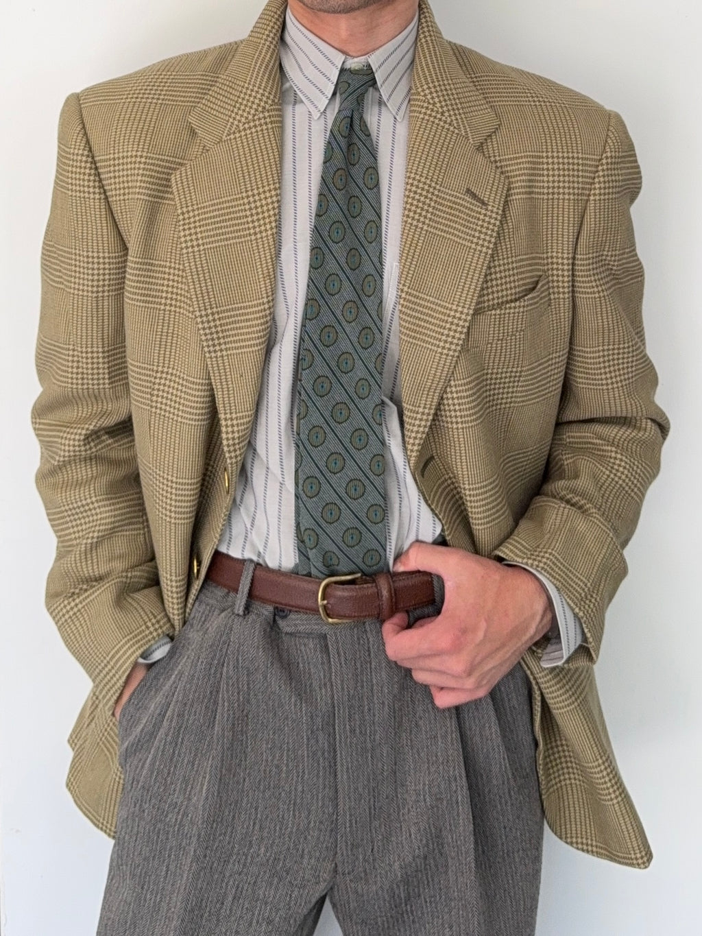 Valentino 1980s Check Wool Sports Blazer Jacket - Size L