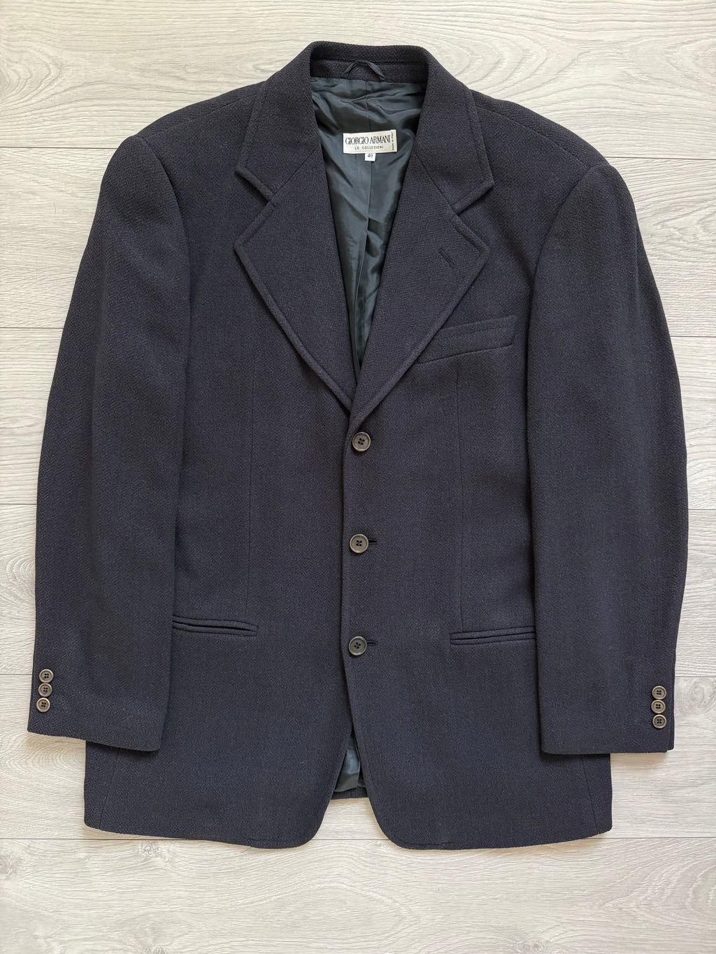 Giorgio Armani 1980s 3B Herringbone Wool Navy Sport Jacket Blazer - Size L