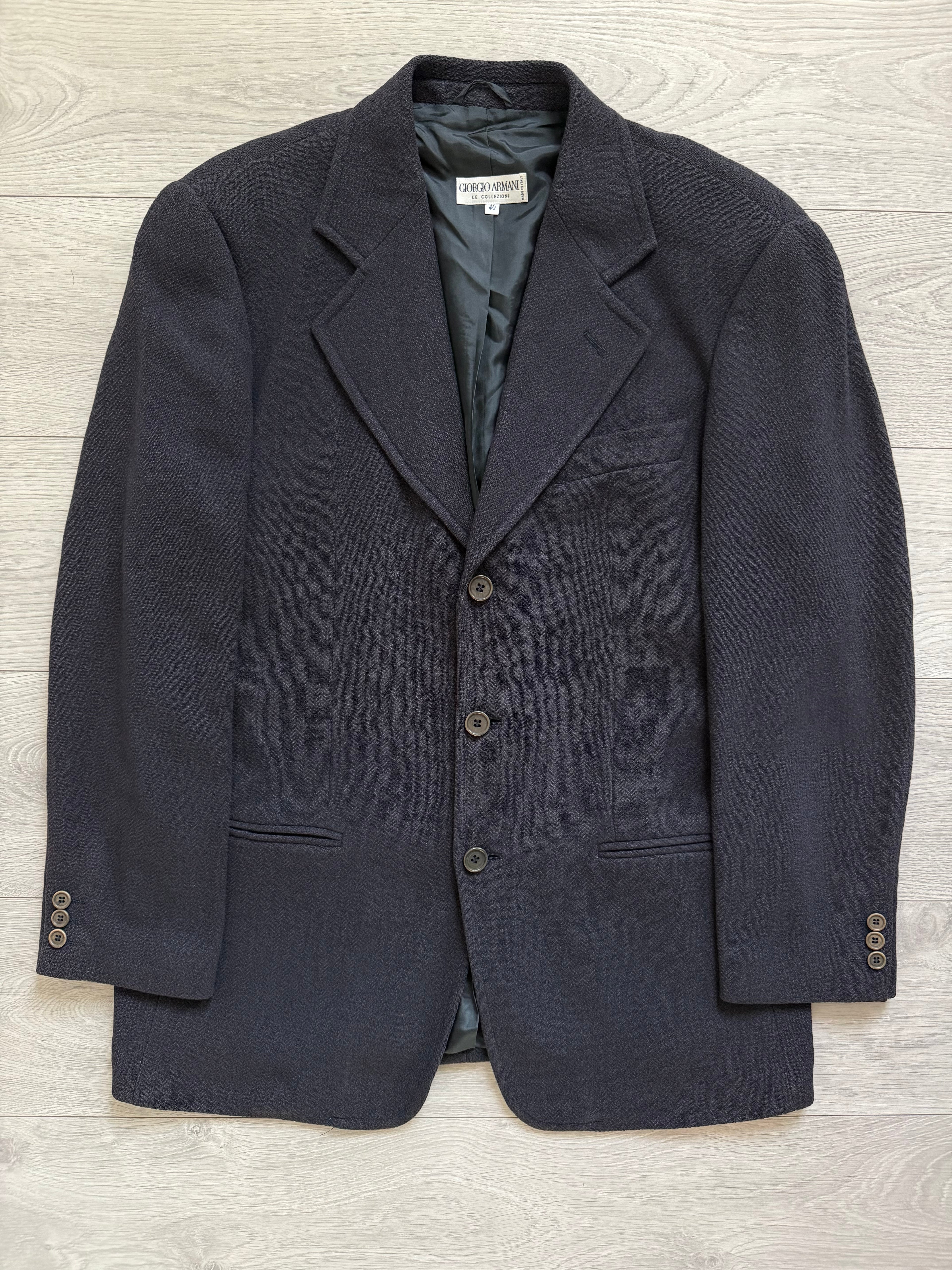 Giorgio Armani 1980s 3B Herringbone Wool Navy Sport Jacket Blazer - Size L