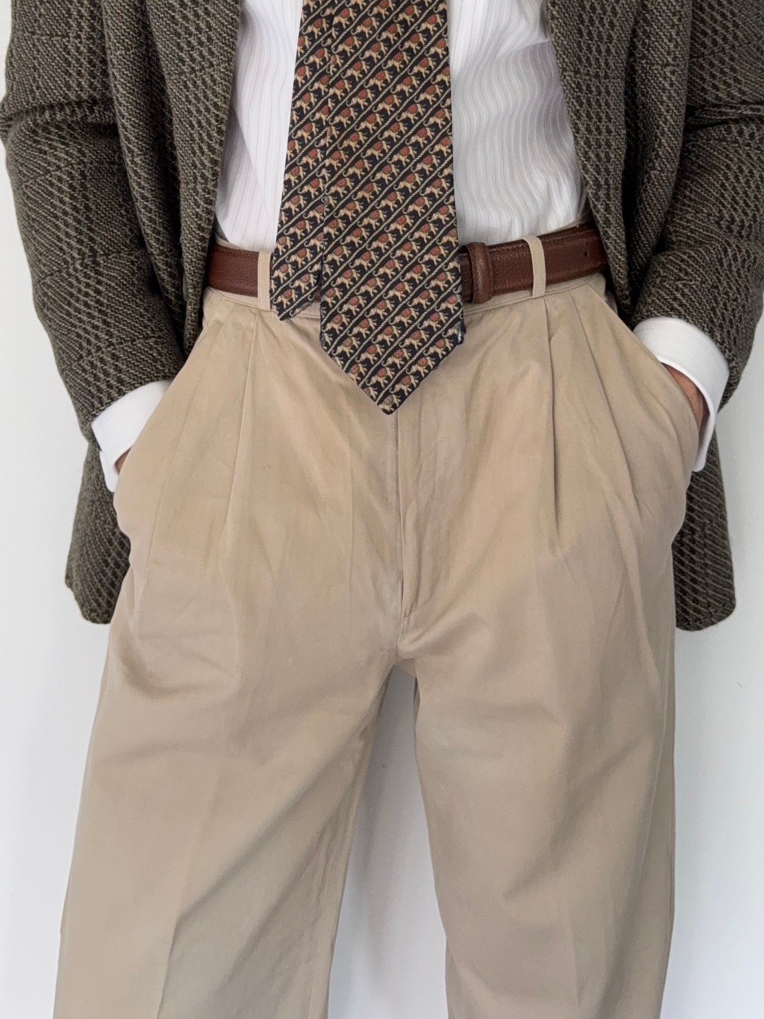 Versace 1980s Double-Pleat Beige Pants - Size 29" Waist