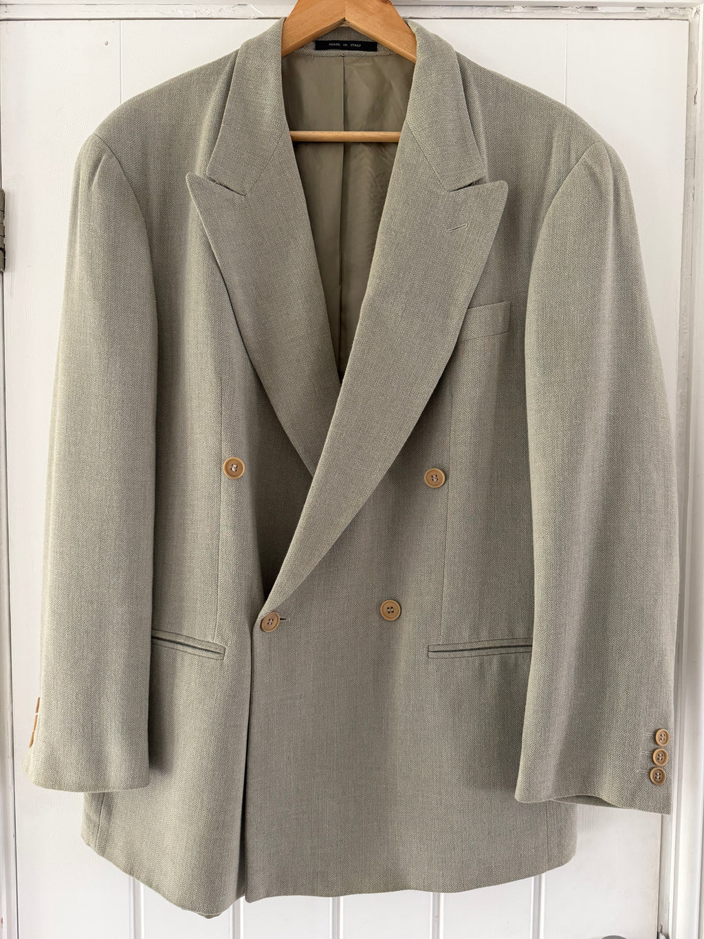 Emporio Armani 1996 Peaked Lapel Double Breasted Draped Wool Cotton Sport Jacket Blazer - Size M