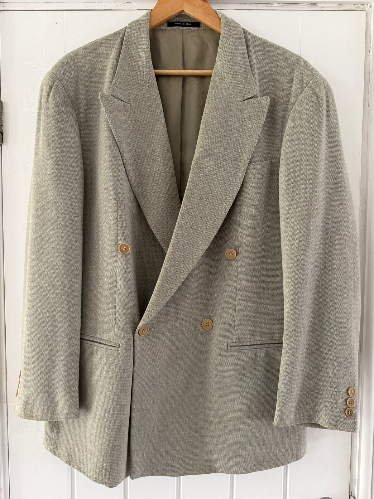 Emporio Armani 1996 Peaked Lapel Double Breasted Draped Wool Cotton Sport Jacket Blazer - Size M