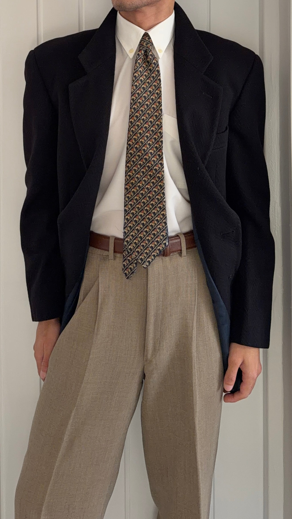 Giorgio Armani 1980s 2B Textured Wool Chevron Weave Sport Jacket Blazer - Size M
