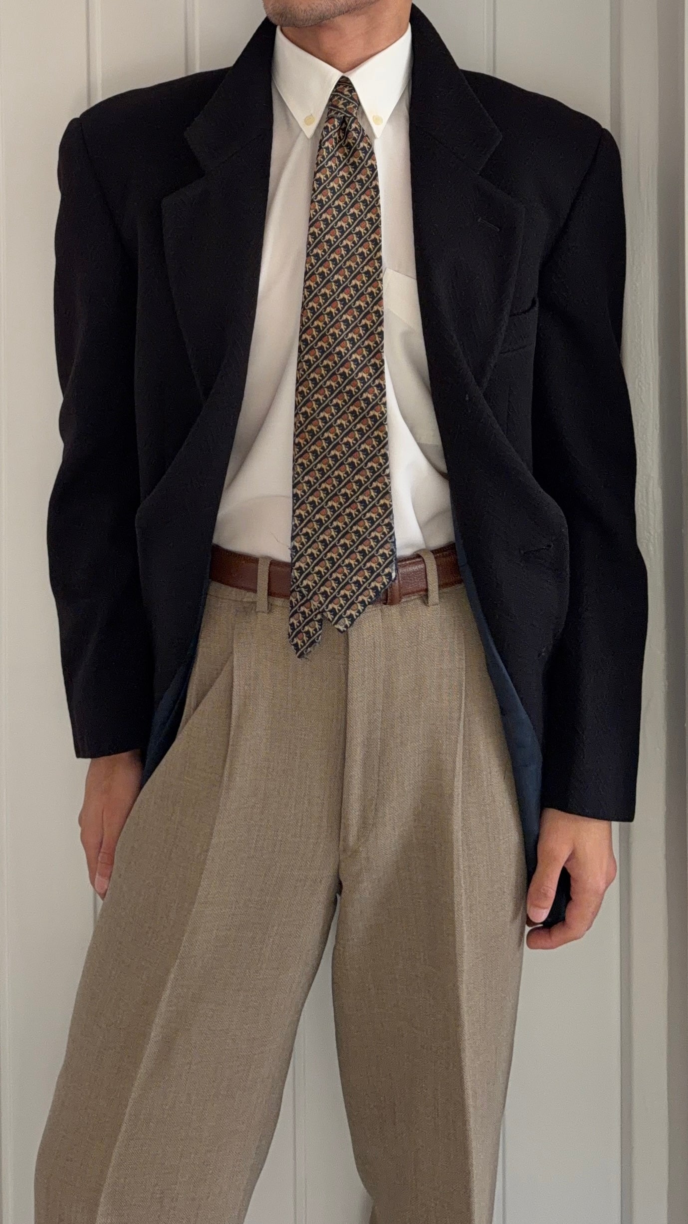 Giorgio Armani 1980s 2B Textured Wool Chevron Weave Sport Jacket Blazer - Size M